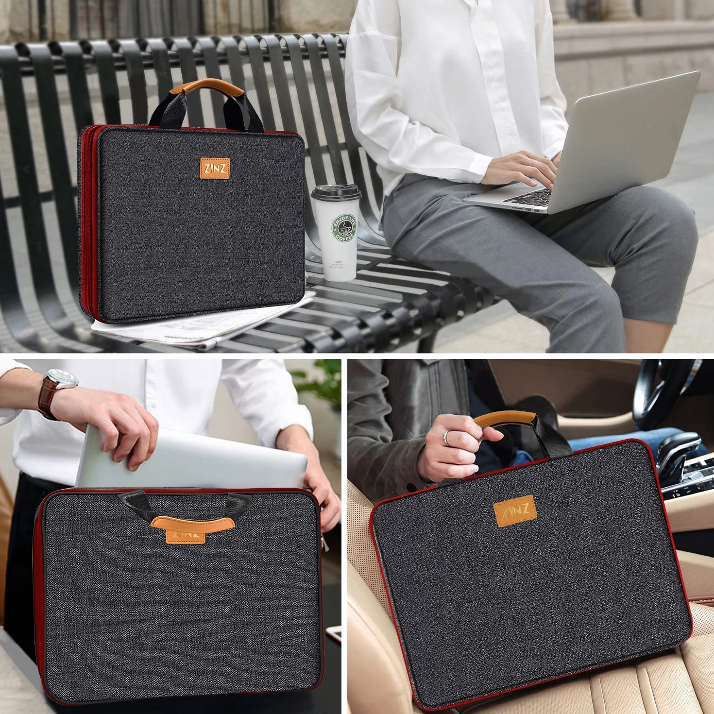 ZINZ Custodia per laptop sottile ed espandibile da 13, 14, 15, 16 pollici, impermeabile, borsa multiuso per accessori per PC