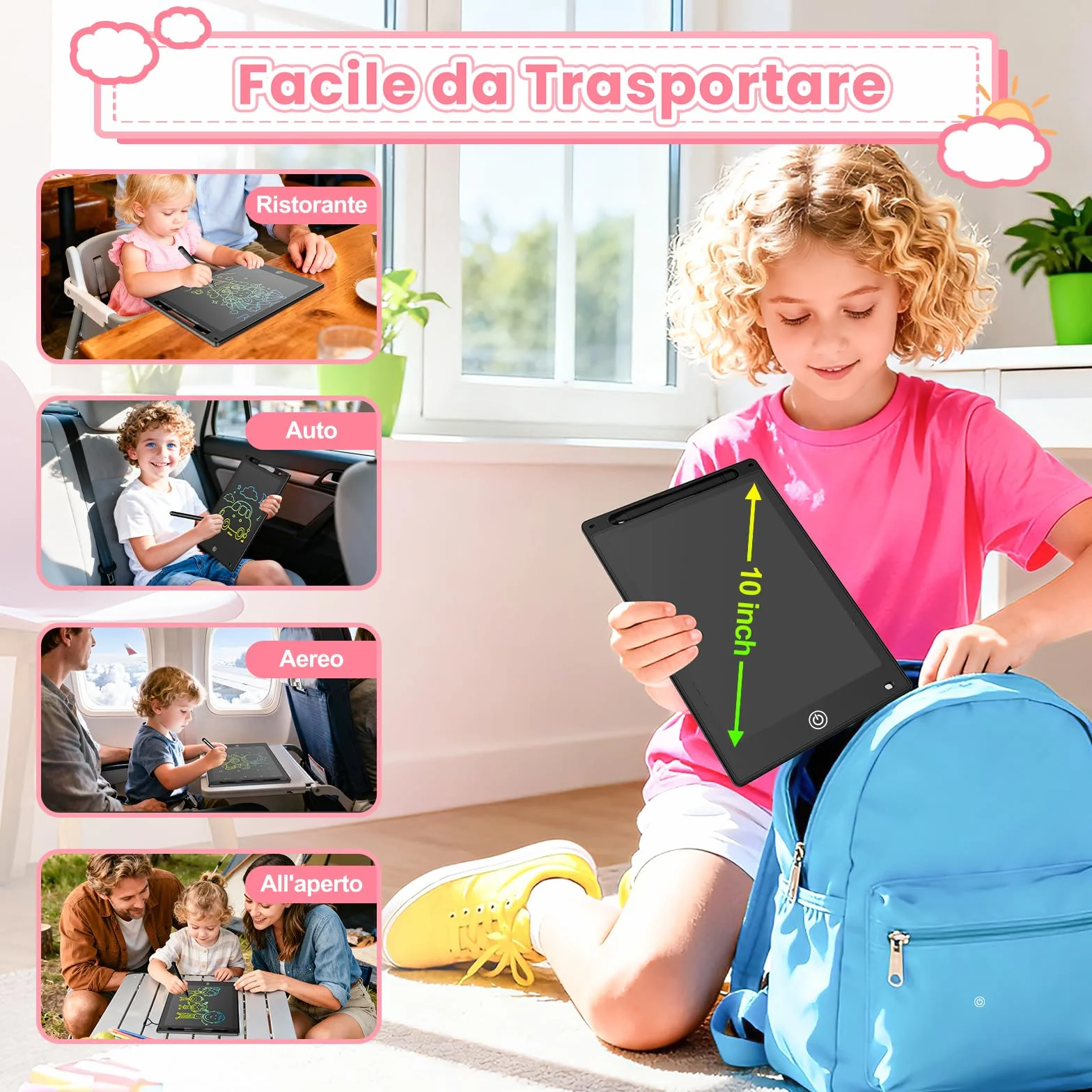Tavoletta Grafica LCD Scrittura Colorata 10 inch Lavagna Digitale Cancellabile con Blocco Schermo