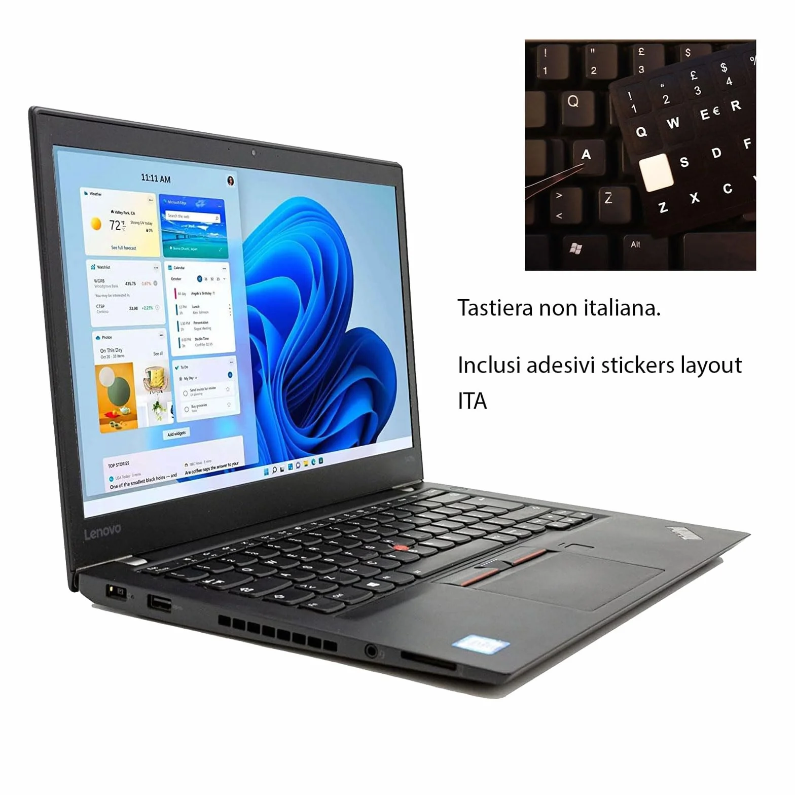 Lenovo Thinkpad Laptop Computer Business, Pc Portatile Notebook Intel i7 8th, Ram 8 Gb, Ssd 256 Gb, Display da 15.6", Wifi, Windows 11 Pro + Libre Office (Ricondizionato)