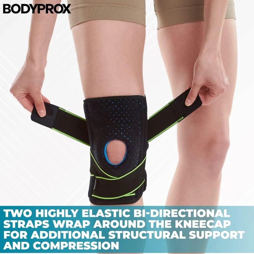 Bodyprox Tutore per ginocchio con stabilizzatori laterali e cuscinetti in gel per rotula, supporto per artrite (L)
