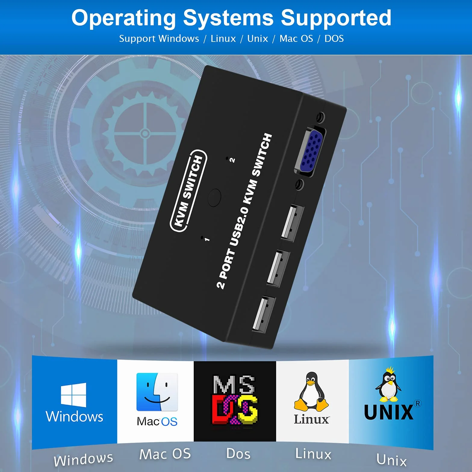 VGA KVM Switch, USB e VGA Commutatore con Cavi KVM, 2 computer condividono Monitor Tastiera Mouse