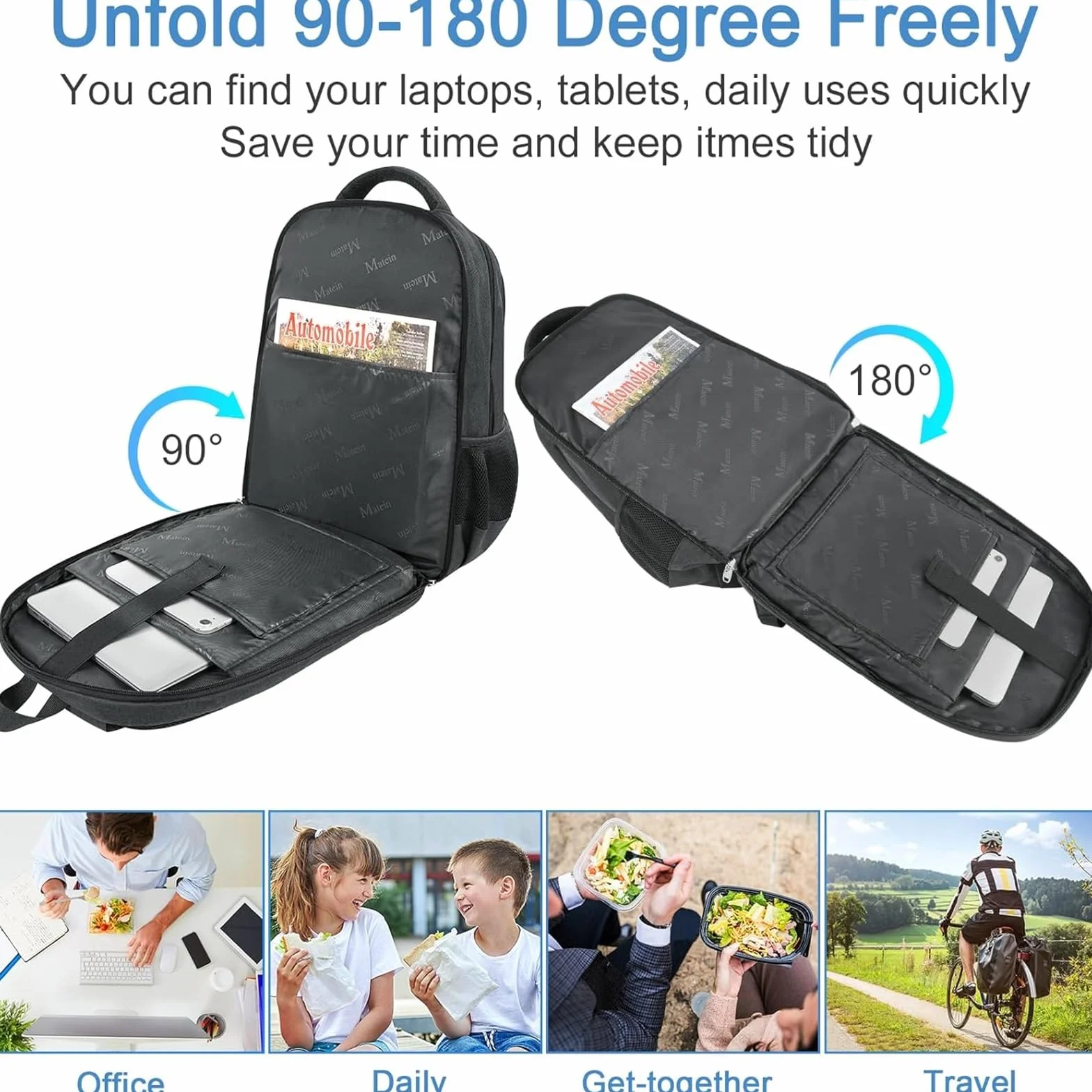 MATEIN Zaino Porta PC Porta Pranzo Termico, Zaino PC 17 Pollici Impermeabile Borsa Frigo Pranzo Ufficio, Zaini da Viaggio Donna Uomo Università Lavoro Picnic per Laptop Backpack Antifurto, Nero