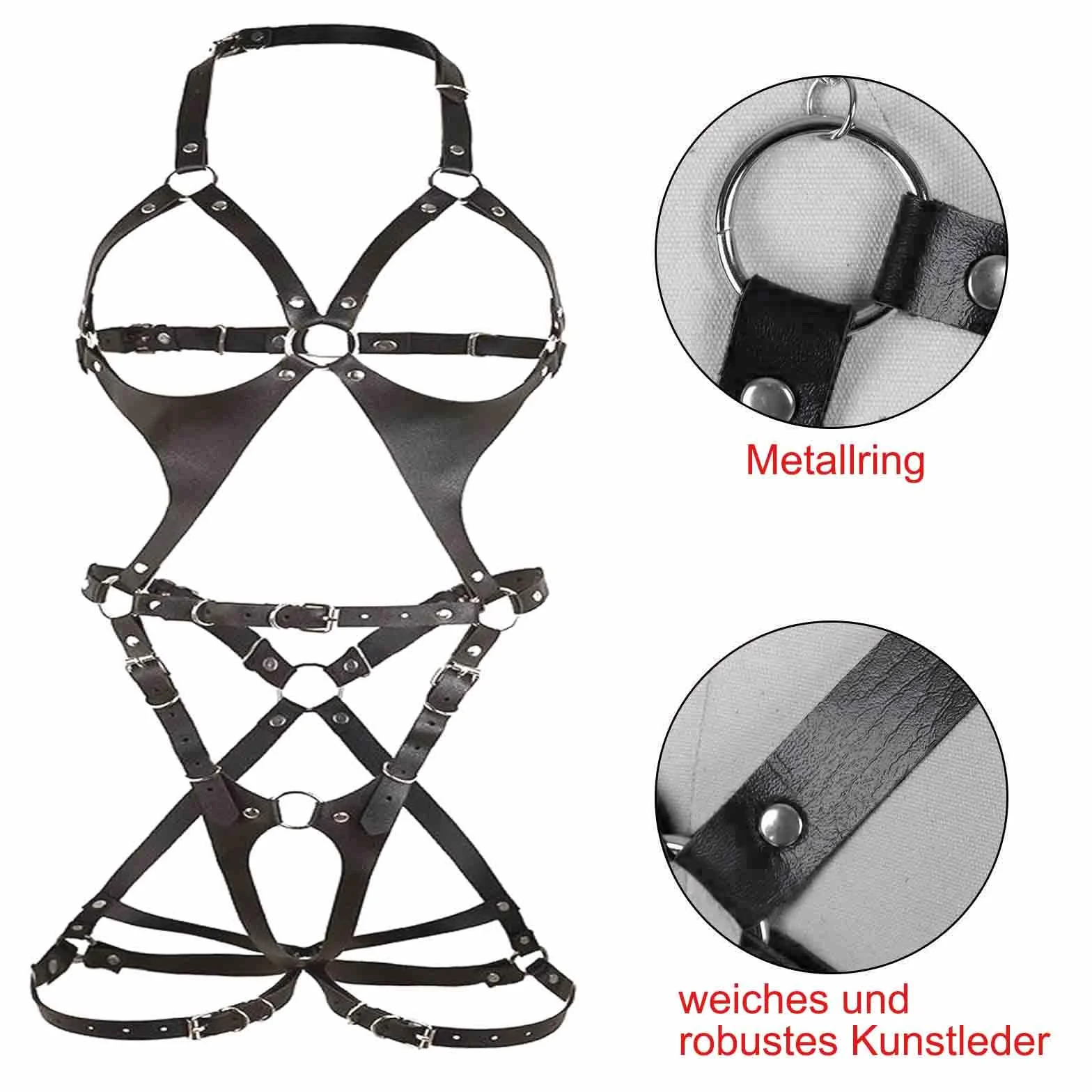 Imbracatura in ecopelle Lingerie Bondage Set Cinturino Corpo Cinghie pettorali Fetish SM