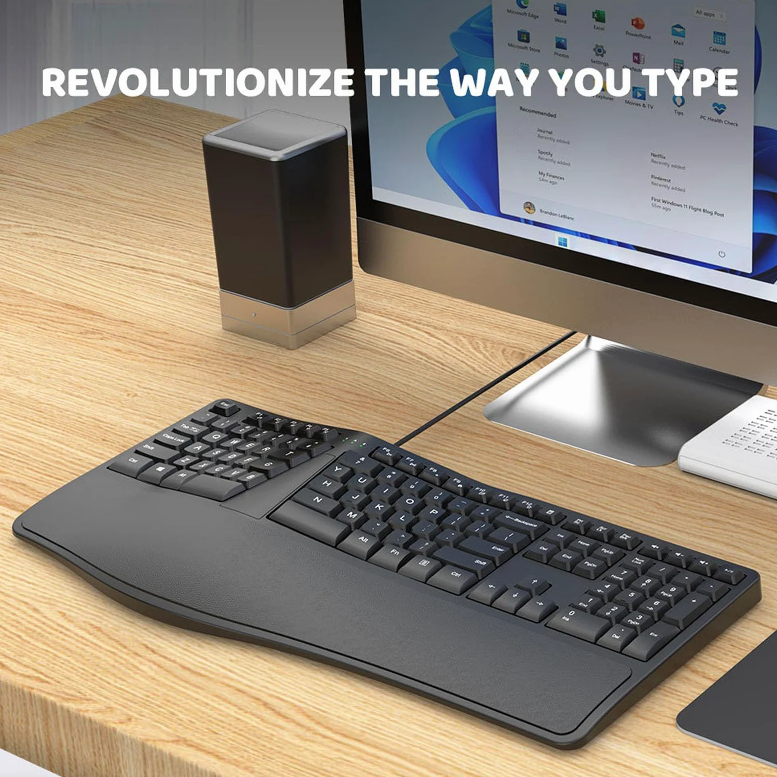 Tastiera Ergonomica Divisa, Tastiera per Computer USB 2.0 Cablata con 110 Tasti e Design Silenzioso, con Poggiapolsi Ad per PC Portatile, comodità di Digitazione in Ufficio