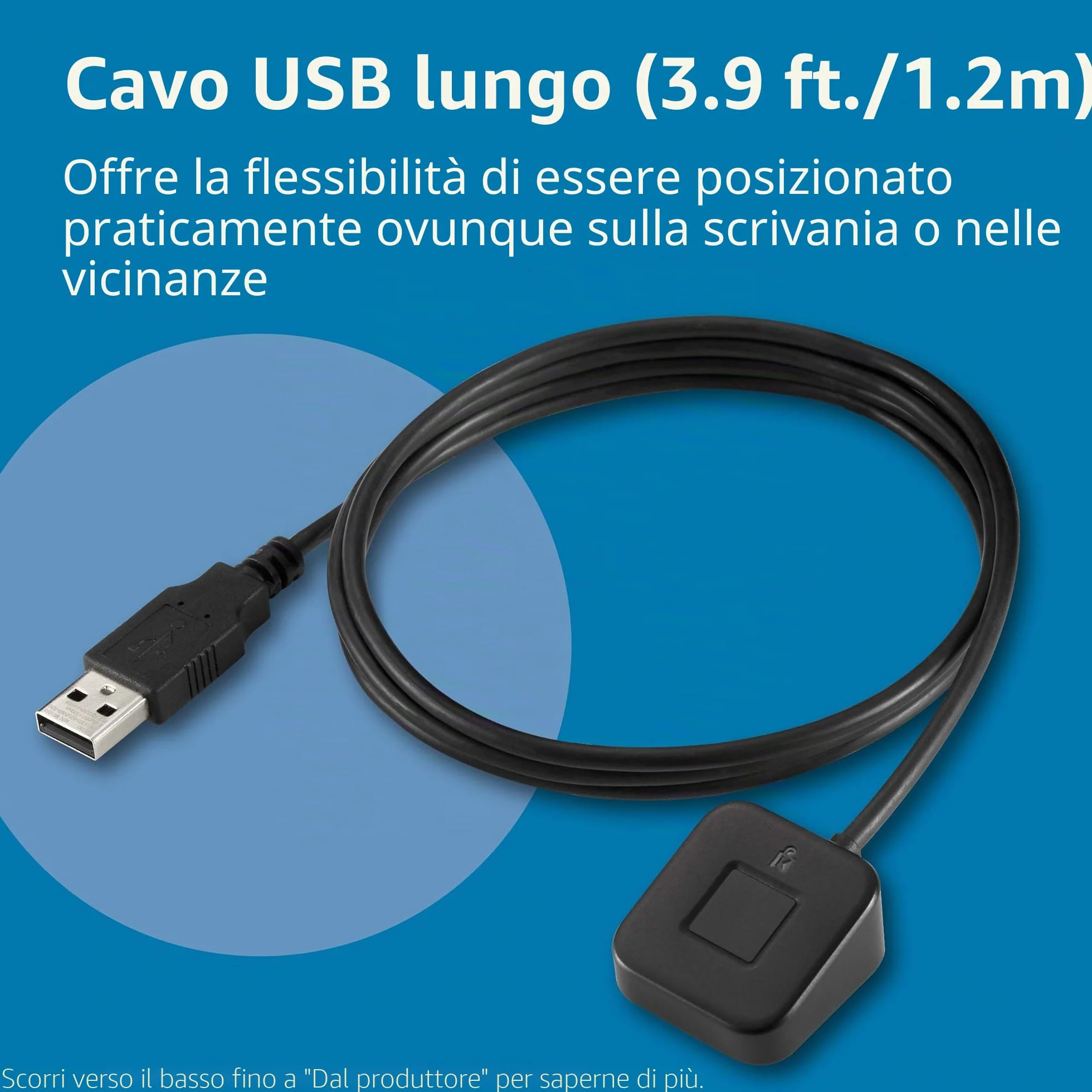 Kensington Lettore di impronte digitali da tavolo VeriMark, chiave di sicurezza USB per PC, laptop, scanner biometrico con leggibilità a 360° compatibile con Windows 11 / 10 Hello, K62330WW