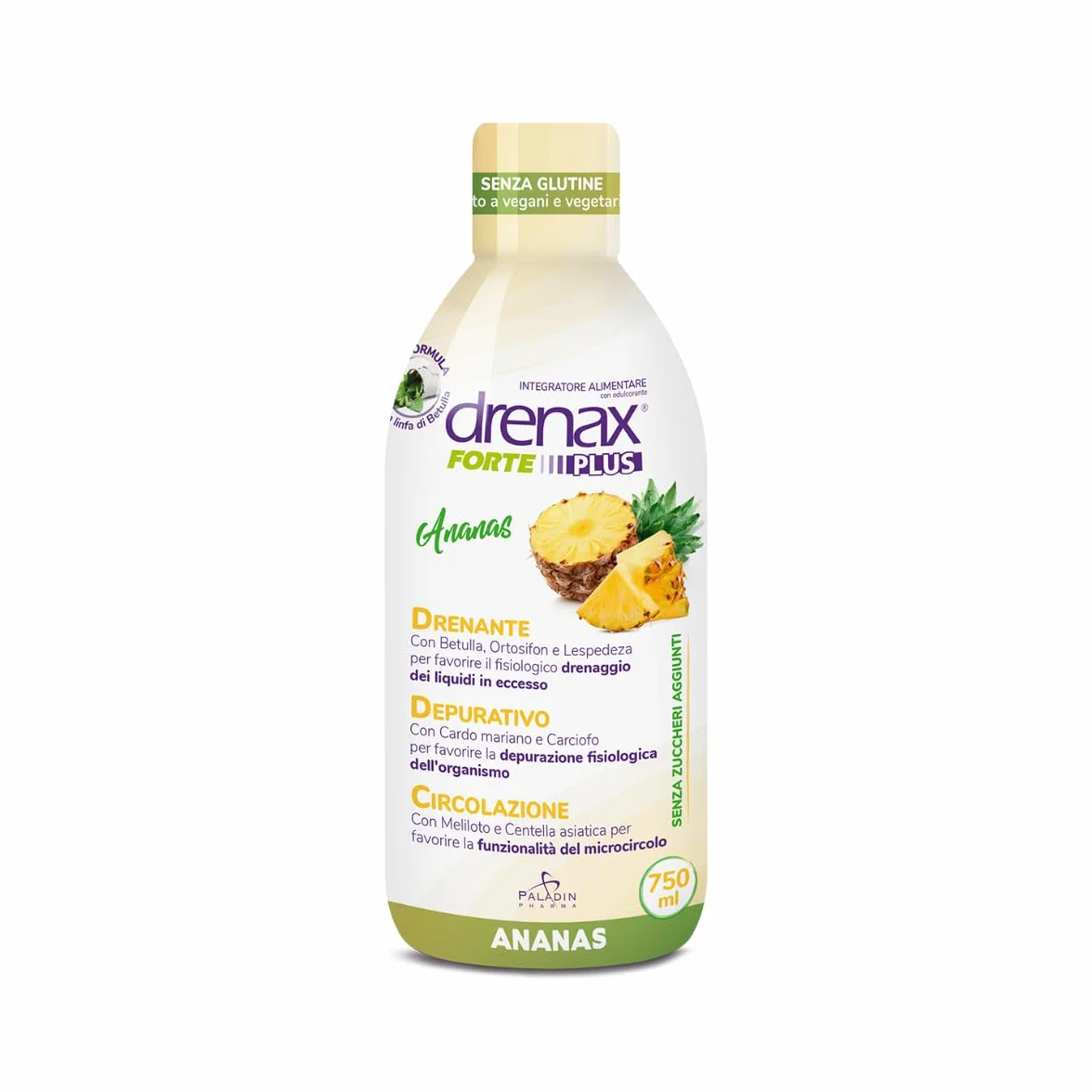 Drenax Forte Plus Ananas 750 ml Integratore Drenante Depurativo Betulla Ortosifon Lespedeza Cardo Mariano Carciofo Senza Zuccheri Aggiunti