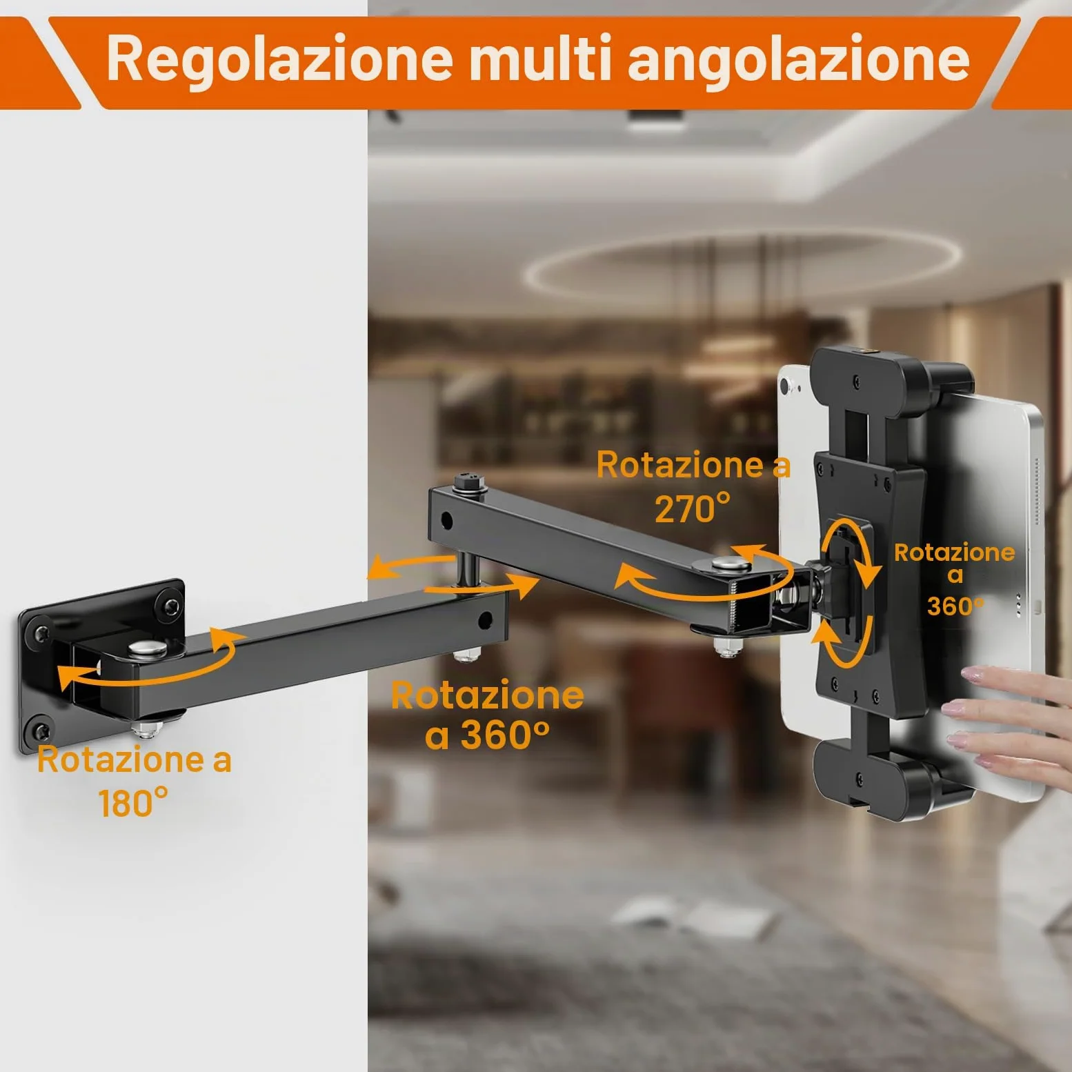 Tendak Supporto da Parete per Tablet, Supporto Muro Tablet Lunghezza Estendibile è di 10-43 cm, in Lega di Alluminio, Porta Tablet da Muro per Tutti Smartphone e Tablet da 4,7-13,5 Pollici