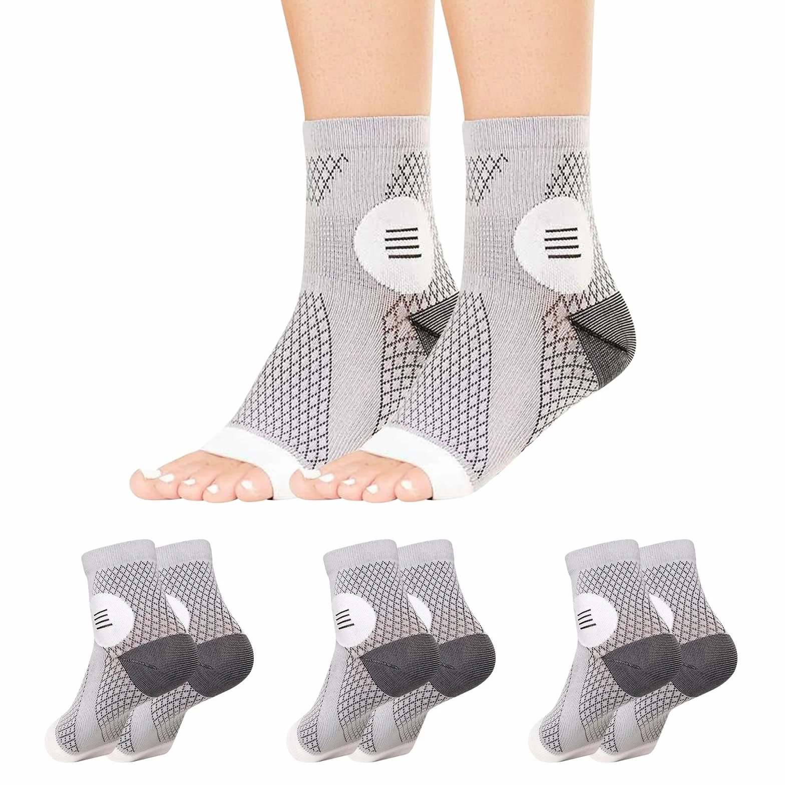 Calzini Compressione Caviglia Neuropatia 3 Paia Calze Ortopediche Grigie Supporto Protezione Ciclismo Corsa Fitness