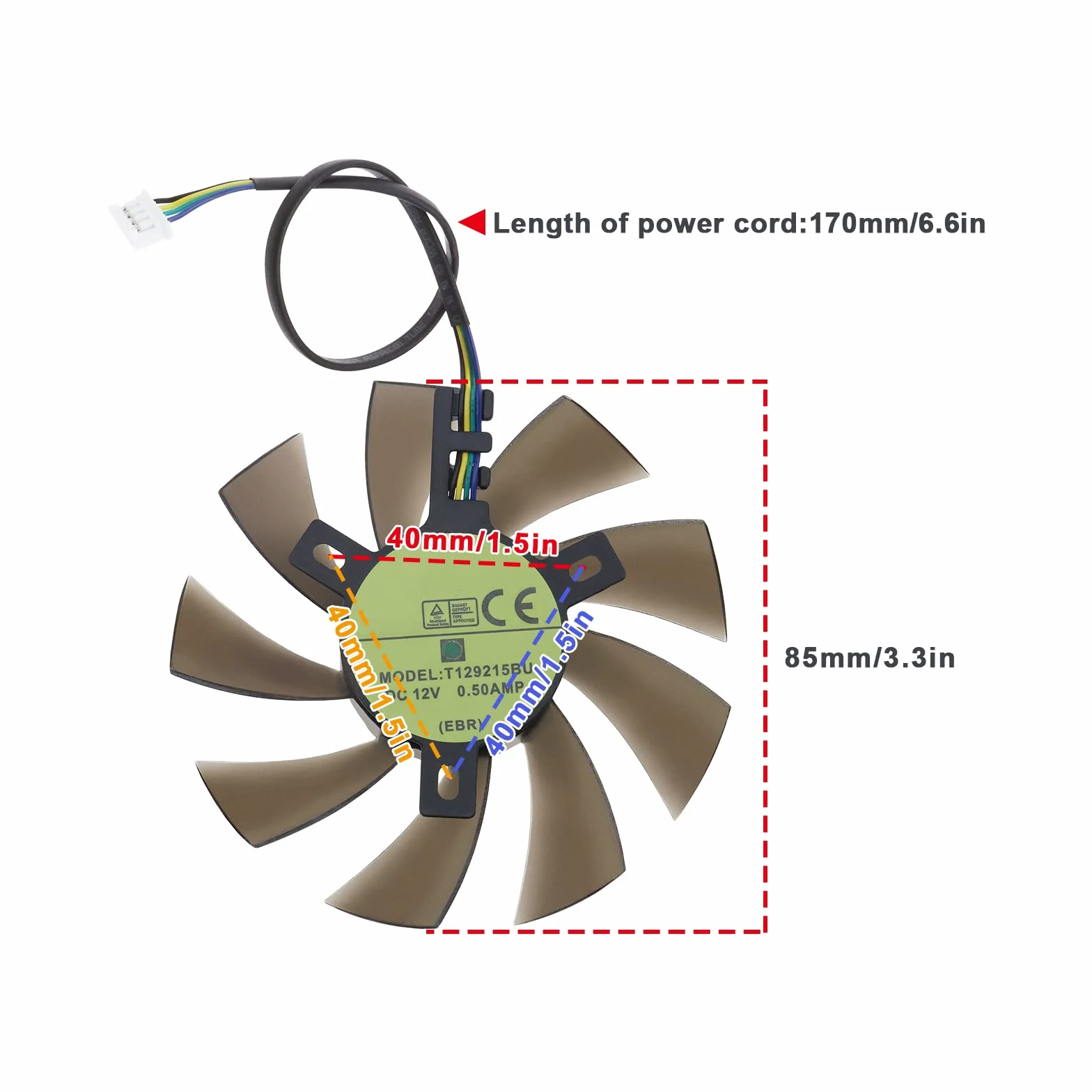 The Lord of the Tools Ventola di Raffreddamento della Scheda Video A 4 Pin con Due Cuscinetti A Sfera 0,5AMP 12V Compatibile con Zotac GTX 1060 3GB/1060 Mini Computer della Scheda Grafica