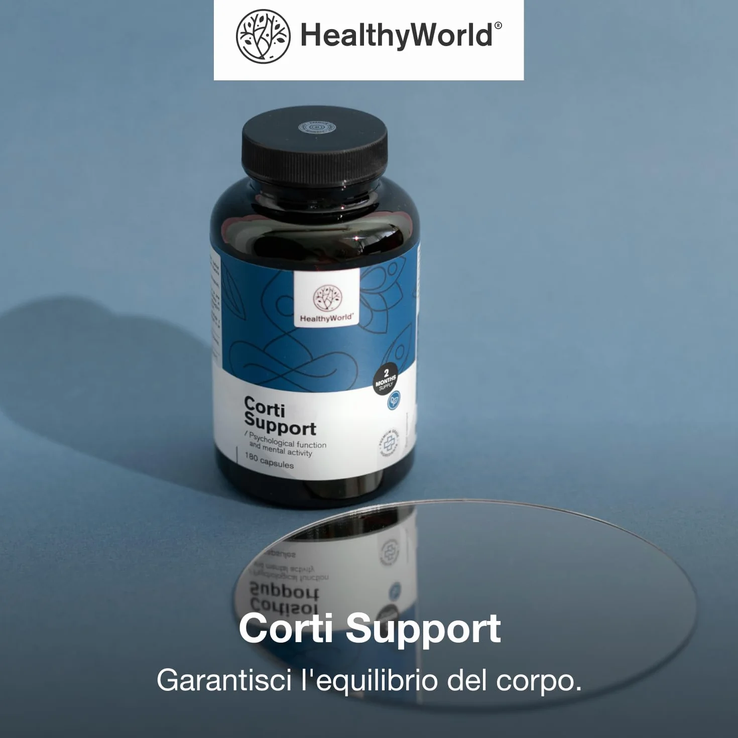 HealthyWorld Corti Support 180 capsule Ashwagandha Rodiola Rosea L-teanina Zinco Pepe nero Vitamina C1 B1 B5 B6 Equilibrio ormonale Formula vegetariana