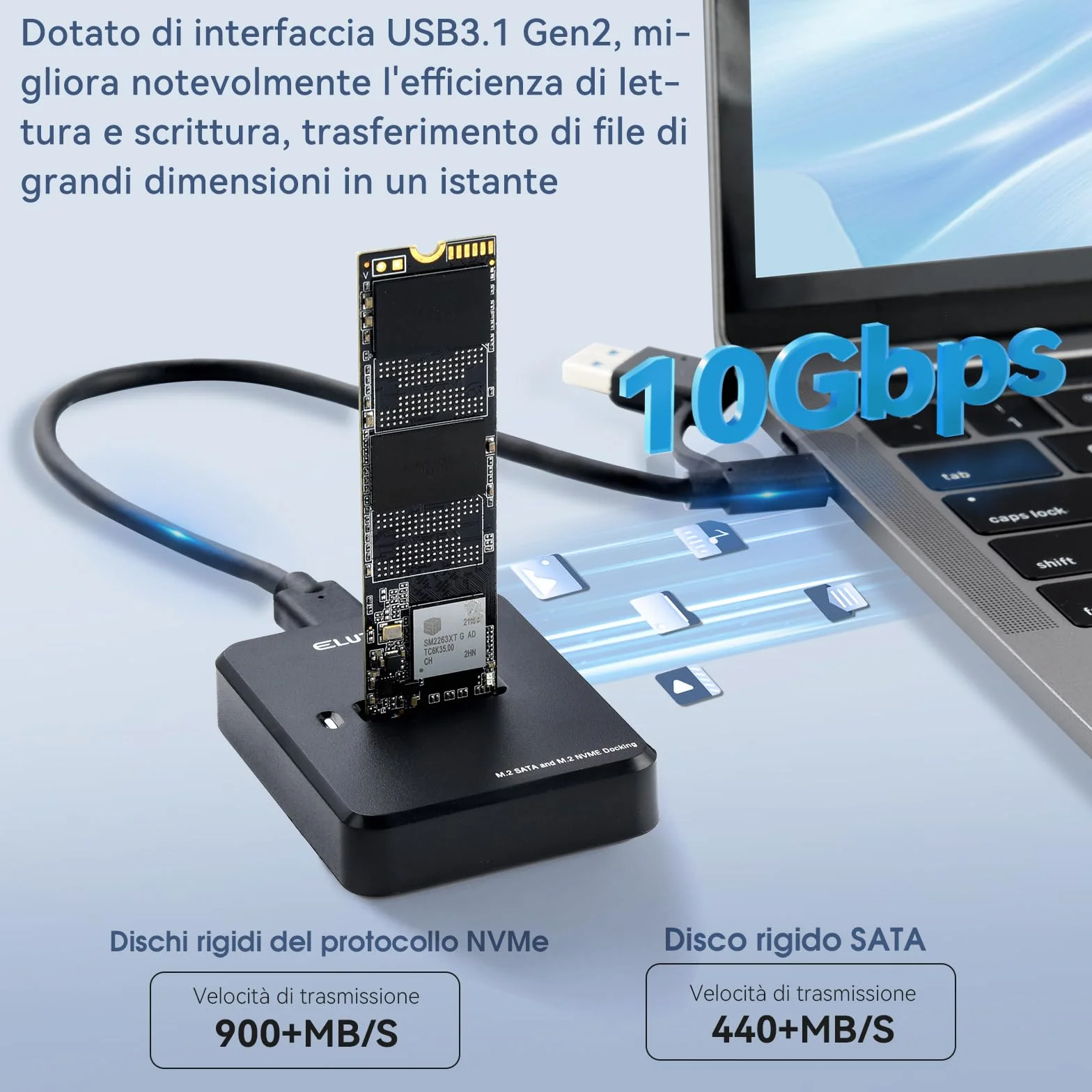 ELUTENG Docking Station USB 3.1 Gen2 10Gbps M.2 NVMe NGFF SATA Adattatore Dual Protocollo M-Key B+M Key per 2230 2242 2260 2280