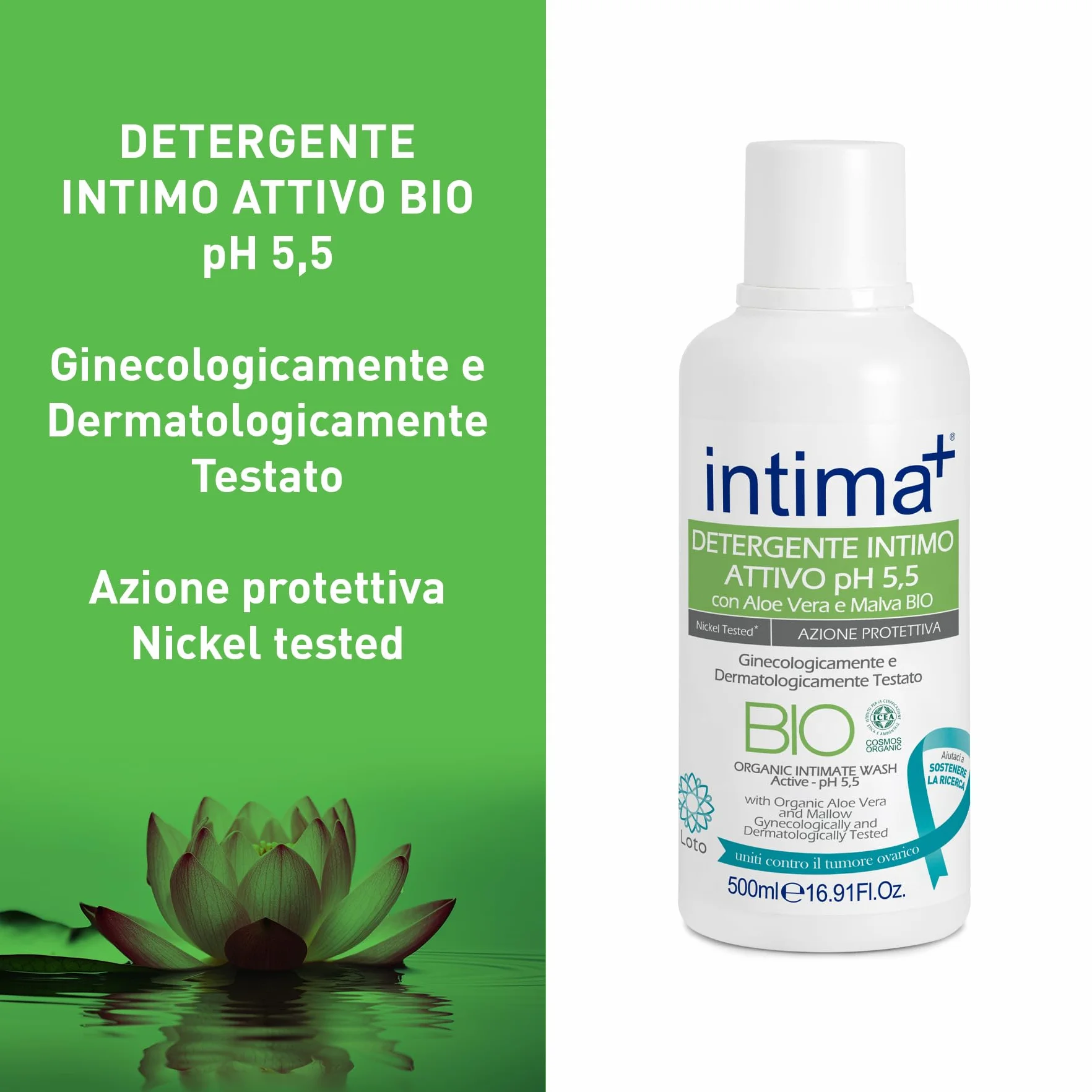 Intima+ Detergente Intimo BIO Attivo Ph 5.5 con Aloe Vera e Malva 500ml
