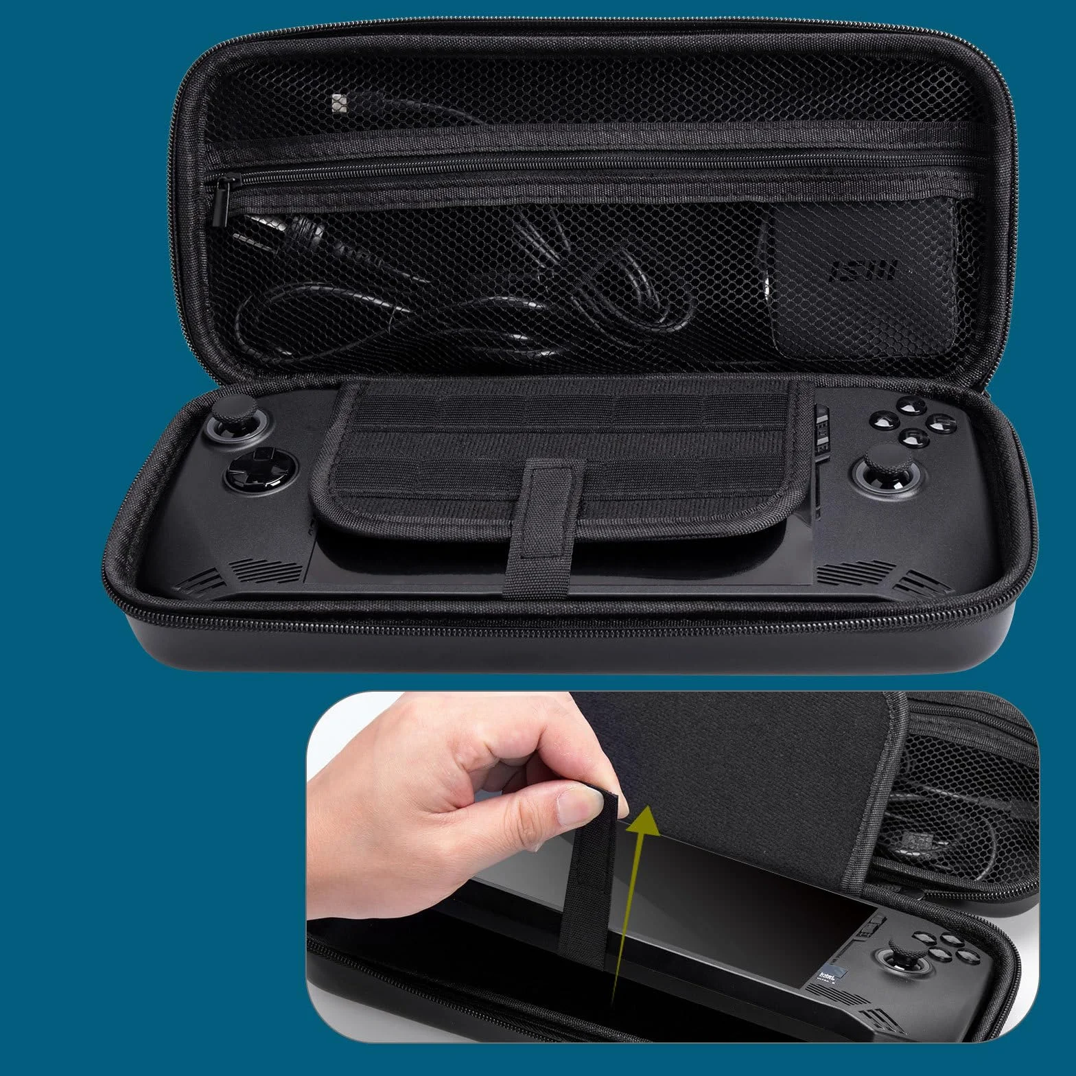 Borsa Viaggio per MSI Claw A1M Console Gaming Handheld 7" 2024,Custodia Trasporto Copertura Rigida EVA con Schede Slot Tasca Rete per MSI Claw A1M Console Portatile,Cavo,Accessori,Nero