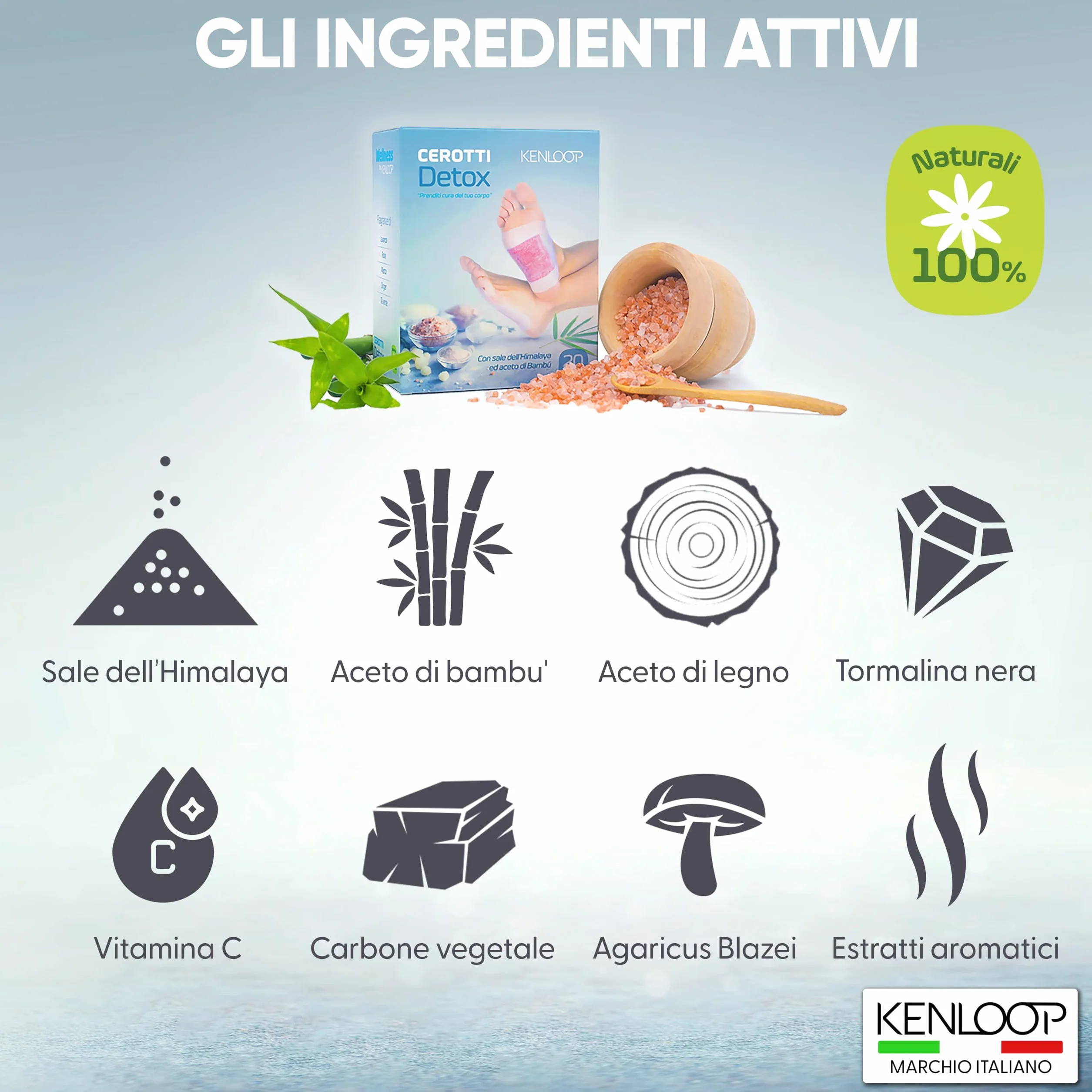 KENLOOP® Cerotti Detox Piedi con Sale Rosa Himalaya e Aceto di Bambù, Ingredienti Naturali, Rilassanti per Dormire Meglio
