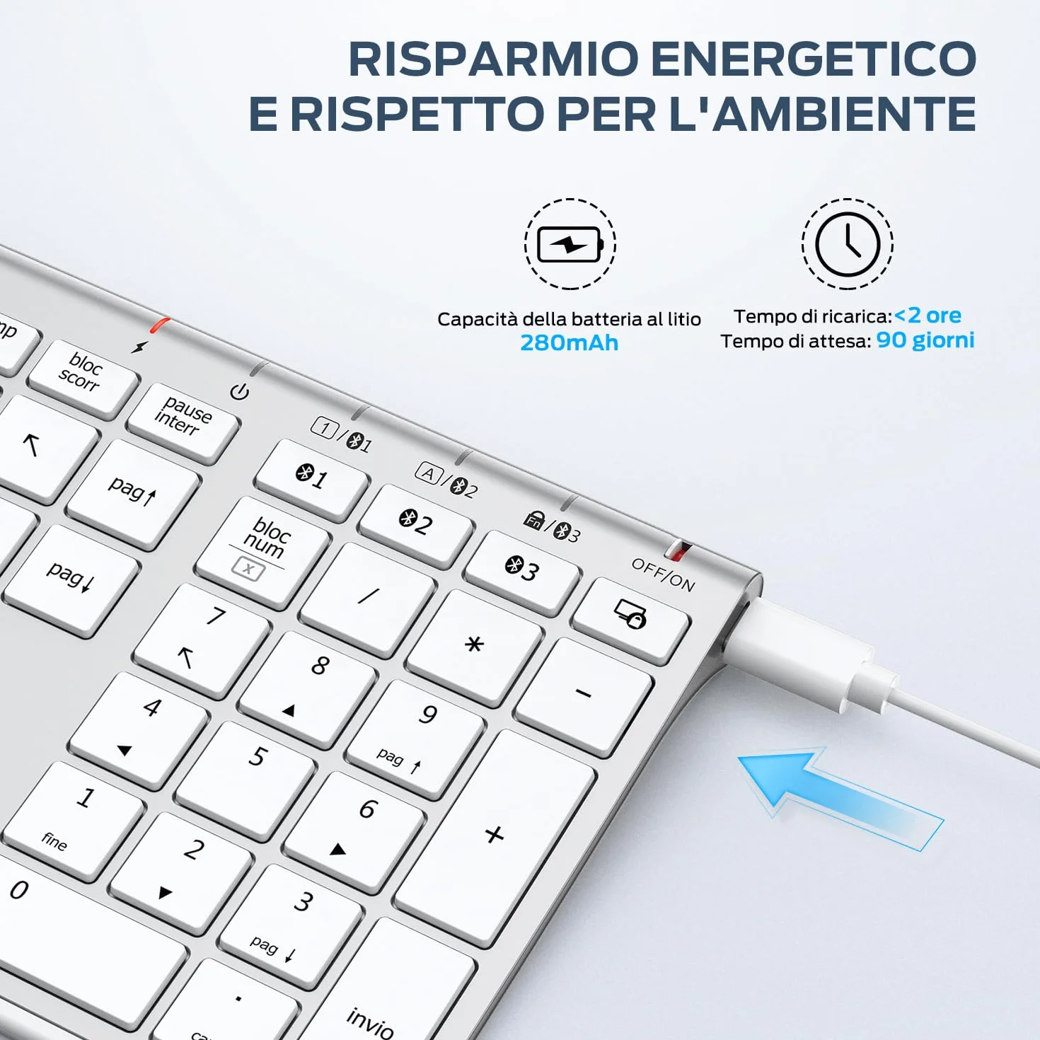 iClever Tastiera Bluetooth Wireless Full Size Layout Italiano QWERTY Ricaricabile USB-C Bluetooth 5.1