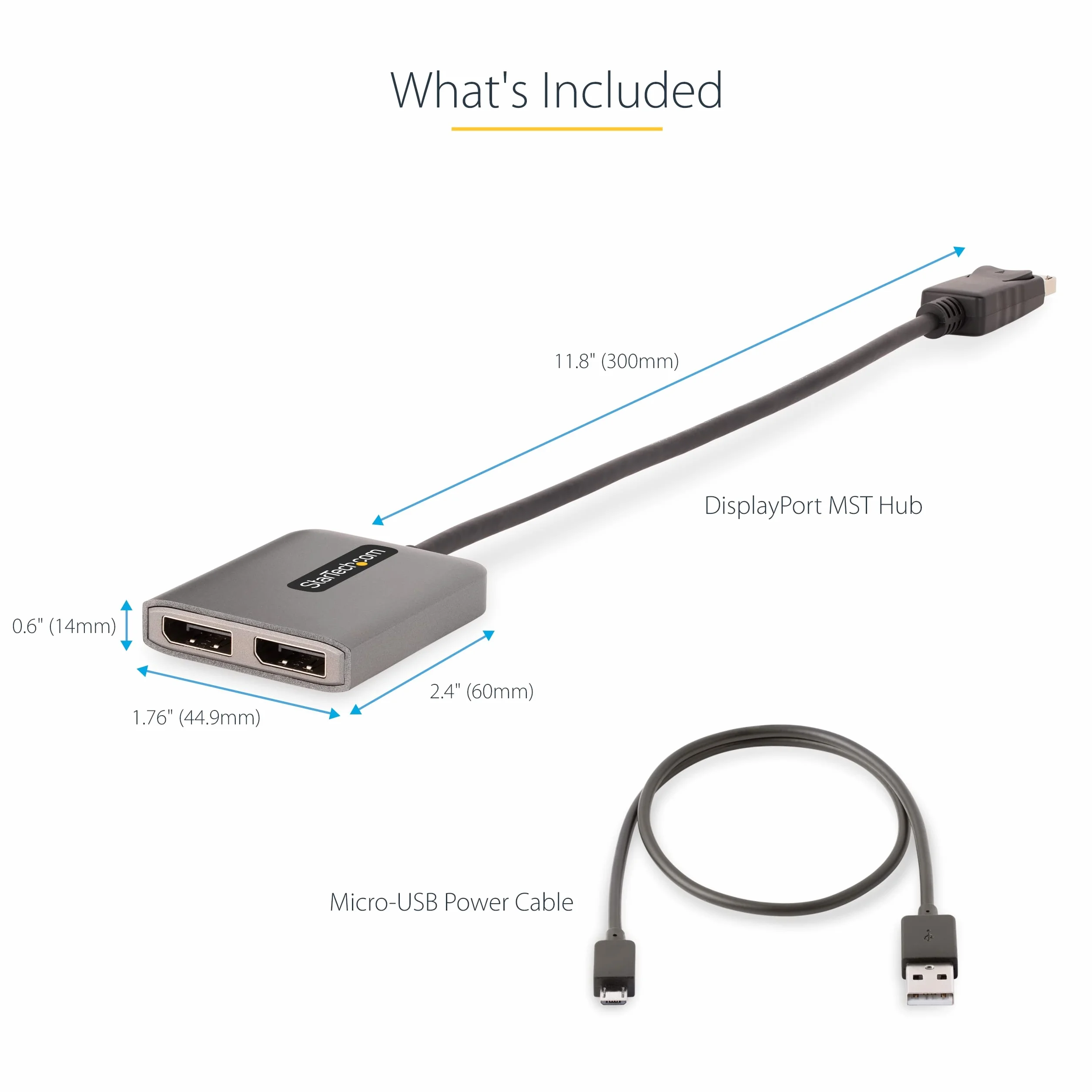 StarTech.com Hub MST DisplayPort a 2 Porte - Adattatore Multi-Monitor DP 1.4 a 2x DP 5K 60Hz - Splitter Video DisplayPort per Doppio Monitor - Cavo Integrato extrta lungo, Solo Windows (MST14DP122DP)