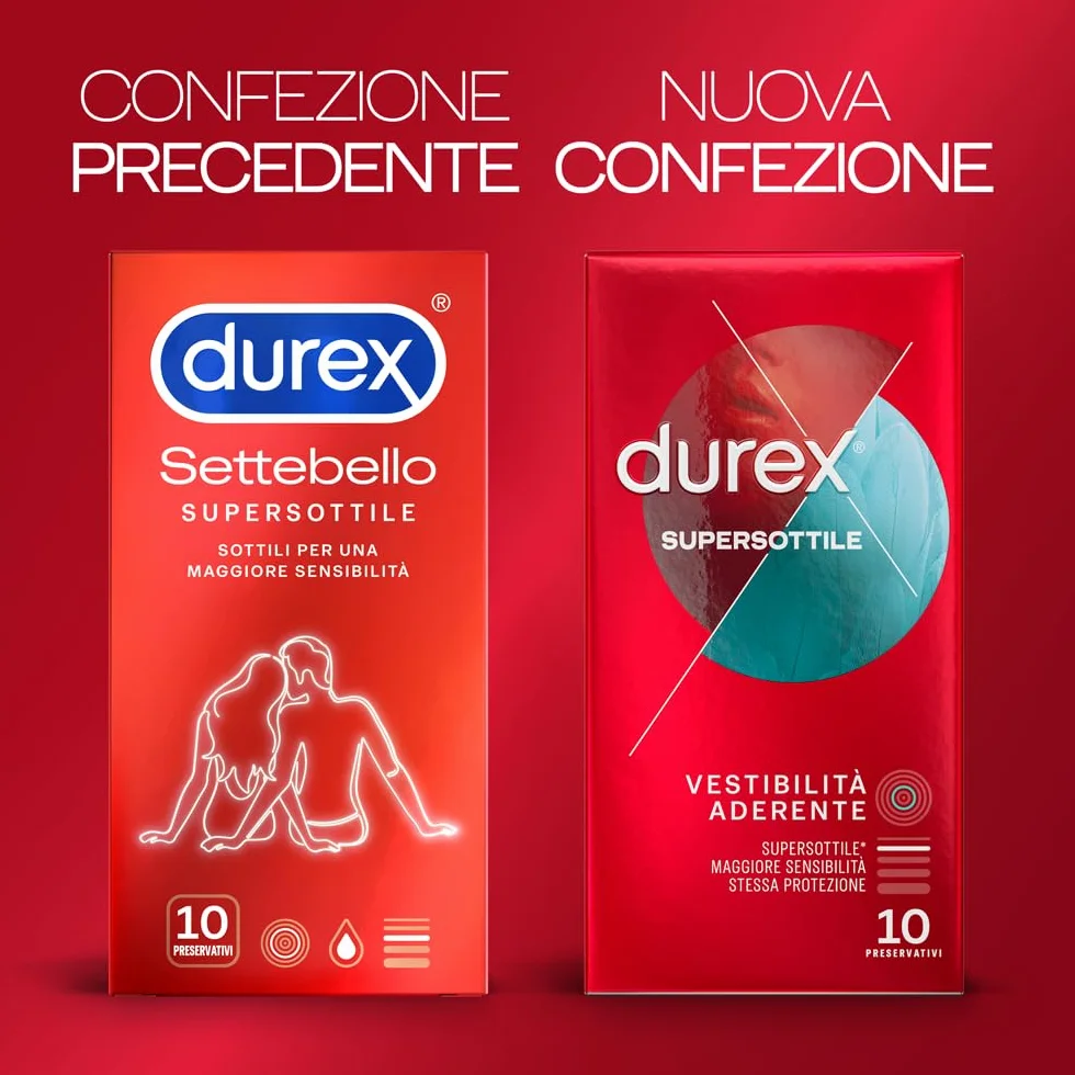Durex SuperSottile Preservativi Vestibilità Aderente 10 Profilattici