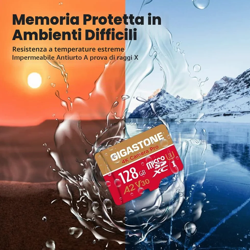 [5 Anni Recupero Dati Gratuito] GIGASTONE Scheda di Memoria 128 GB, 4K Camera Pro, Velocità fino a 100 MB/s, per GoPro, DJI, Drone, 4K Video A2 V30 U3 MicroSDXC con Adattatore