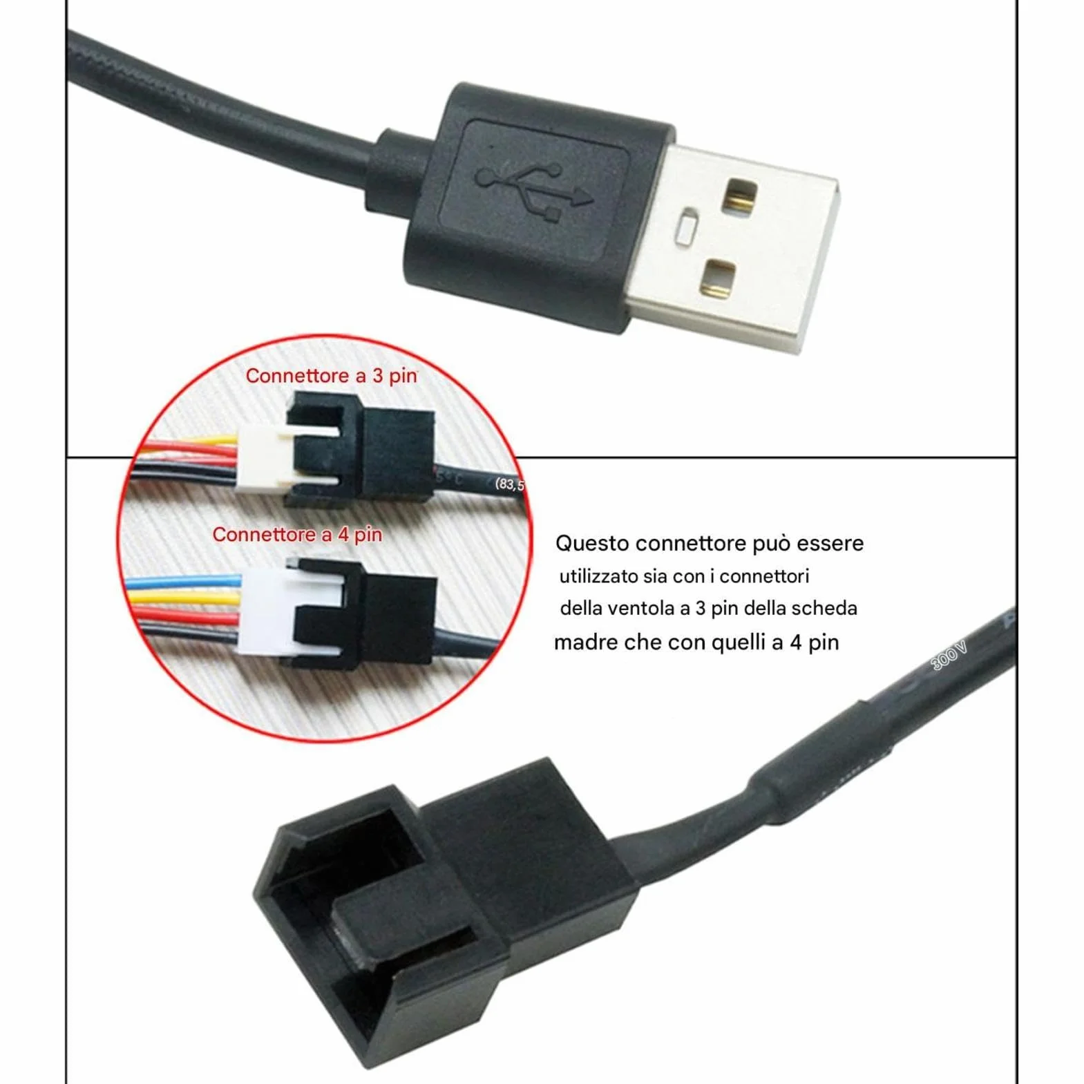 Controller Ventola USB Hub Controllo Velocità 3 Pin 4 Pin Adattatore Step-up per PC Desktop