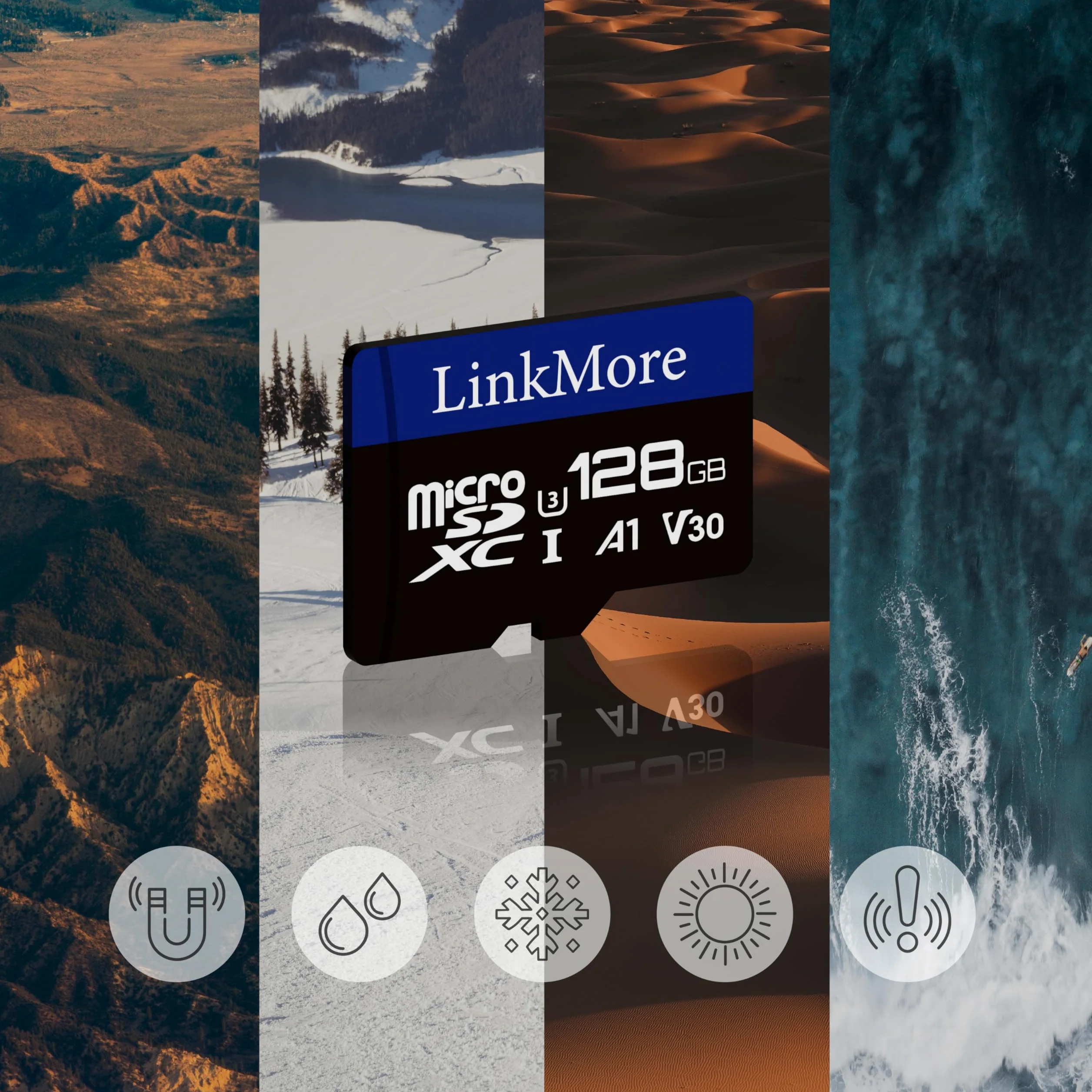 LinkMore Scheda Micro SDXC da 128 GB (2 pezzi), A1, UHS-I, U3, V30, compatibile con classe 10, velocità di lettura fino a 95 MB/s, velocità di scrittura fino a 45 MB/s, adattatore SD incluso