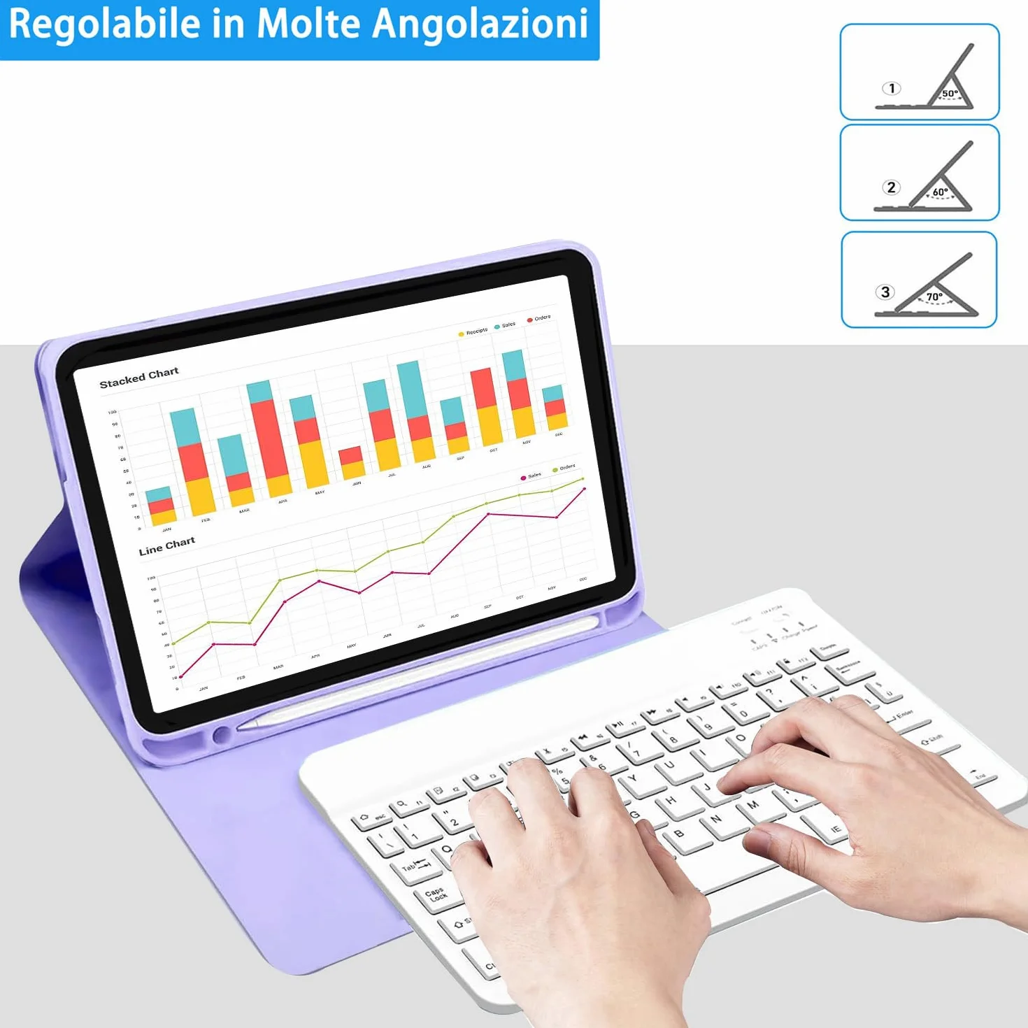 Tastiera Custodia per iPad 10 Generazione 10.9" 2022/11 Generazione (A16) 11" 2025, Italiano QWERTY Rimovibile Bluetooth Tastiera, Slim Custodia con Supporto Pencil per iPad 11a Gen, Porpora