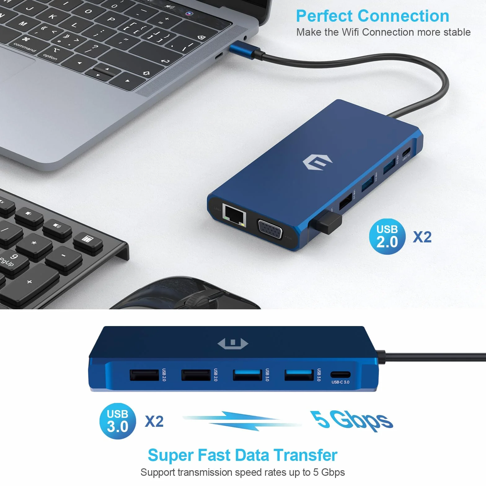Hub USB C, 12 in 1, splitter USB C con 2 x 4 K, 100 W PD, USB C 3.0, 4 USB A, USB C Hub LAN per Dell/HP/Lenovo