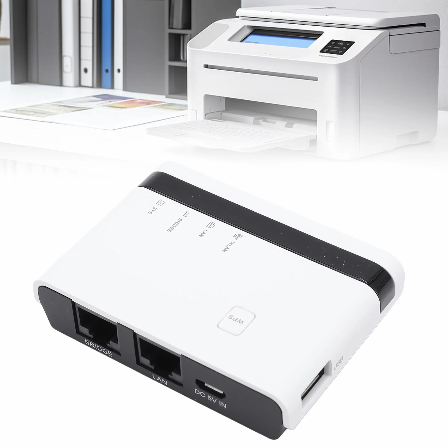 Tosuny Server di Stampa USB, Server di Stampa LAN Ethernet Wireless, Supporto 4 Stampanti, con Porta USB 2.0, Condivisione LAN Bridge 10/100 Mbps, Plug e Riproduzione per Wins 7 8 10 (white)