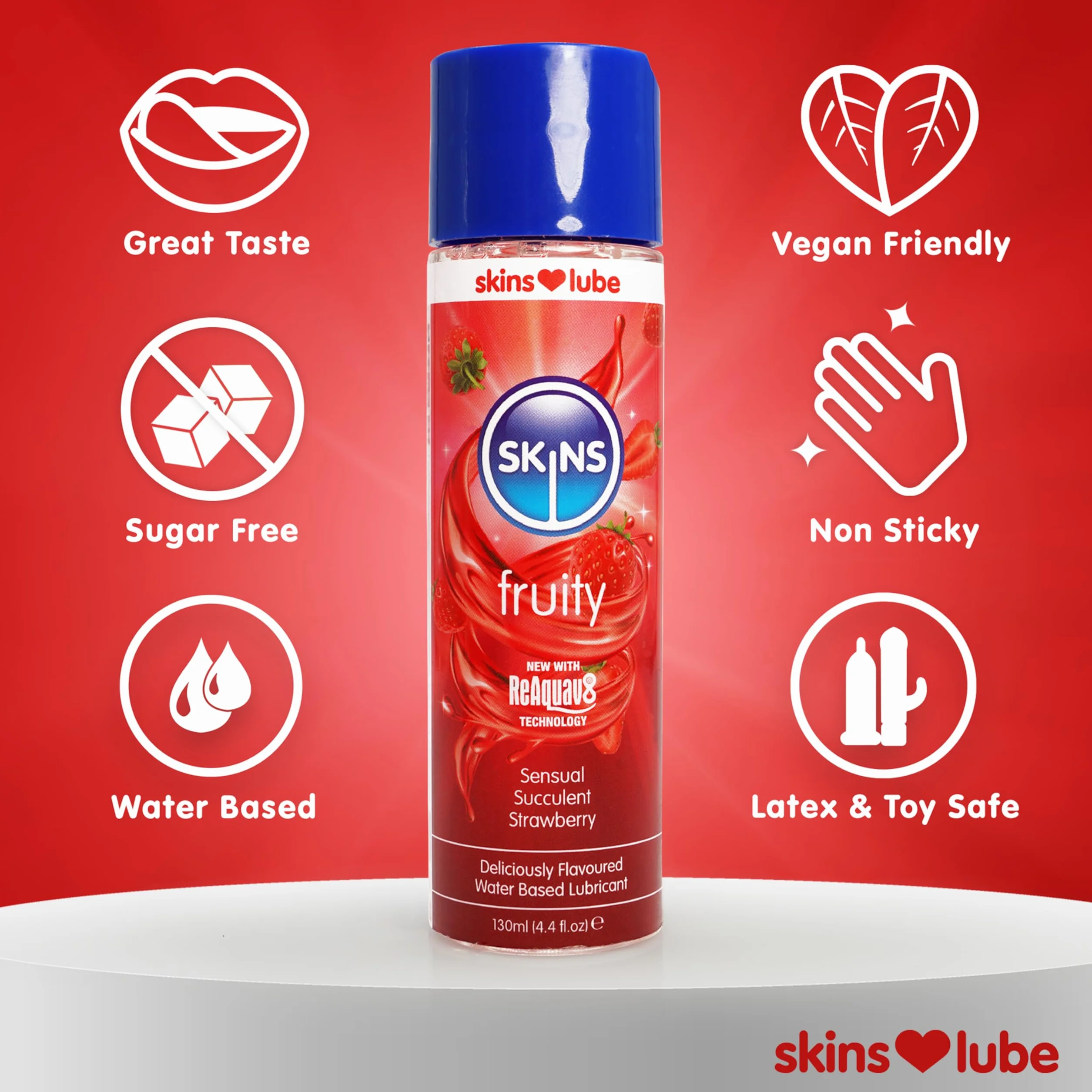 Lubrificante a base d'acqua aromatizzato alla fragola compatibile con preservativo ReAquav8 130 ml