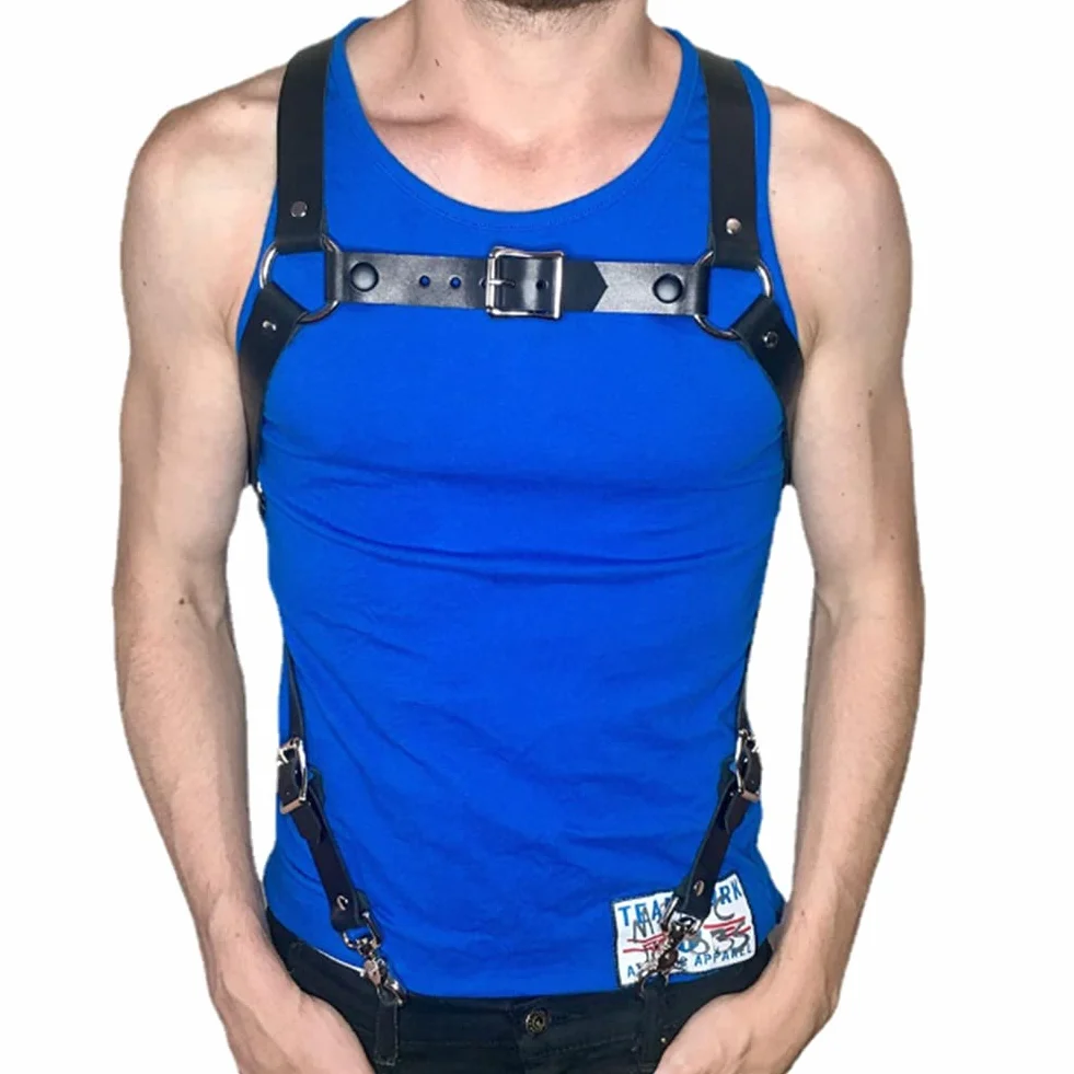 Imbracatura per il Corpo in Pelle da Uomo Cintura Harness Regolabile