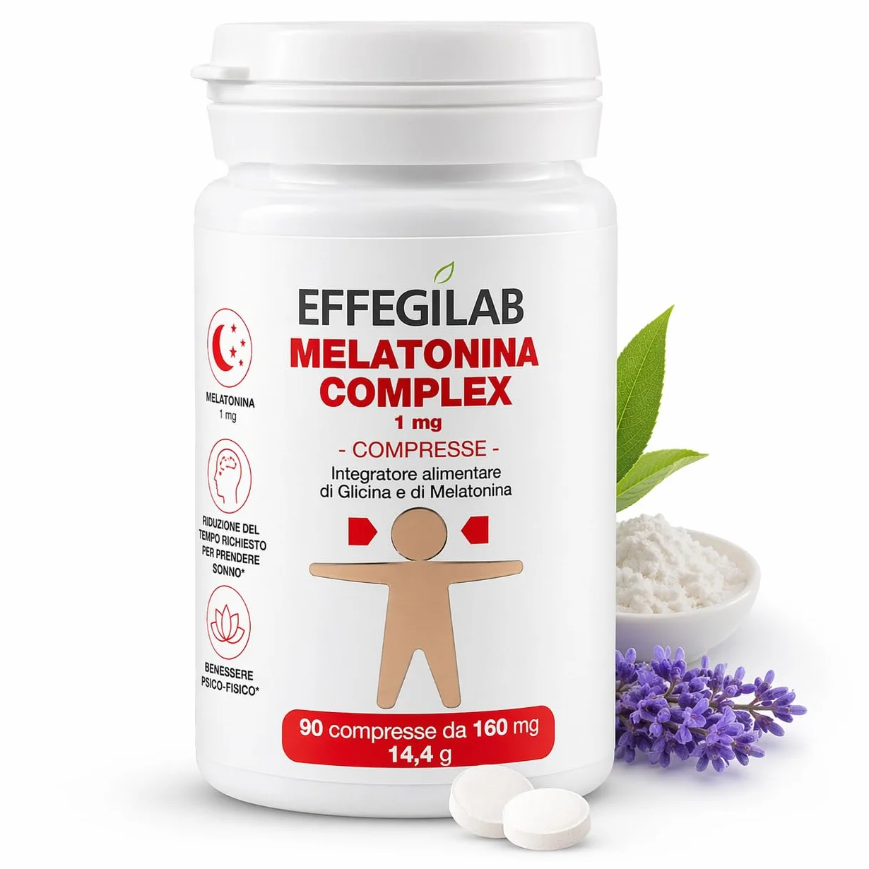Melatonina 1 mg Complex Effegilab 90 Compresse con Adenosine e Glicina Integratore per Dormire Sonno Naturale