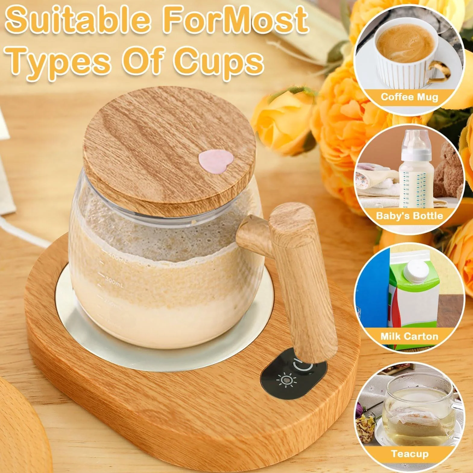 Scalda tazza da caffè, Scaldabicchieri a grano ricaricabile USB, Riscaldatore di tazza di legno sicuro, Pad elettrico della tazza di tè, Pad caldo della tazza di tè elettrico, Comodo sottobicchiere