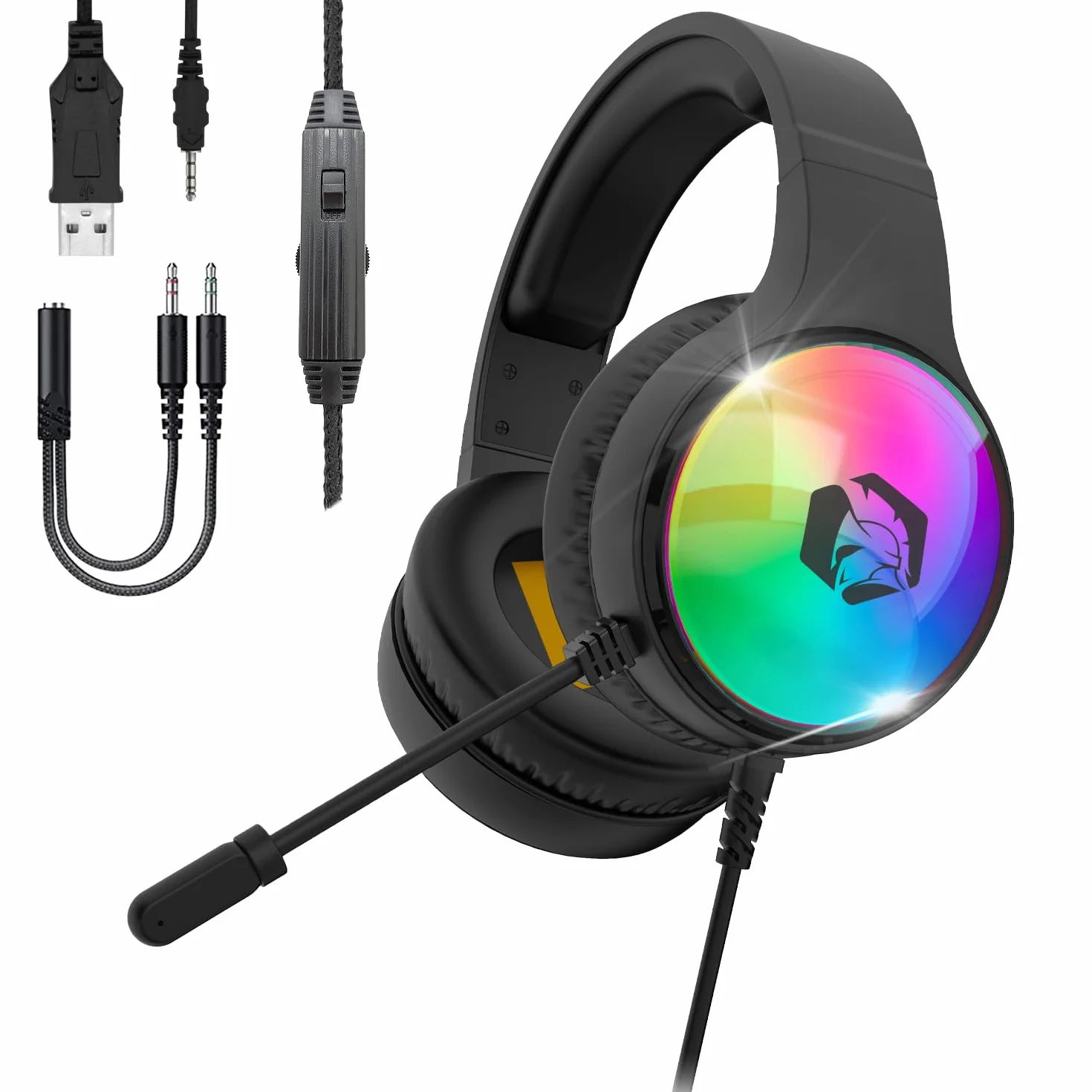 EMPIRE GAMING – Icarus S16 Cuffie Gaming RGB – per PS5, PS4, Xbox One/Series, PC, Mac, Smartphone, Tablet – Telecomando – Audio Stereo ad Alta Definizione – Microfono Flessibile