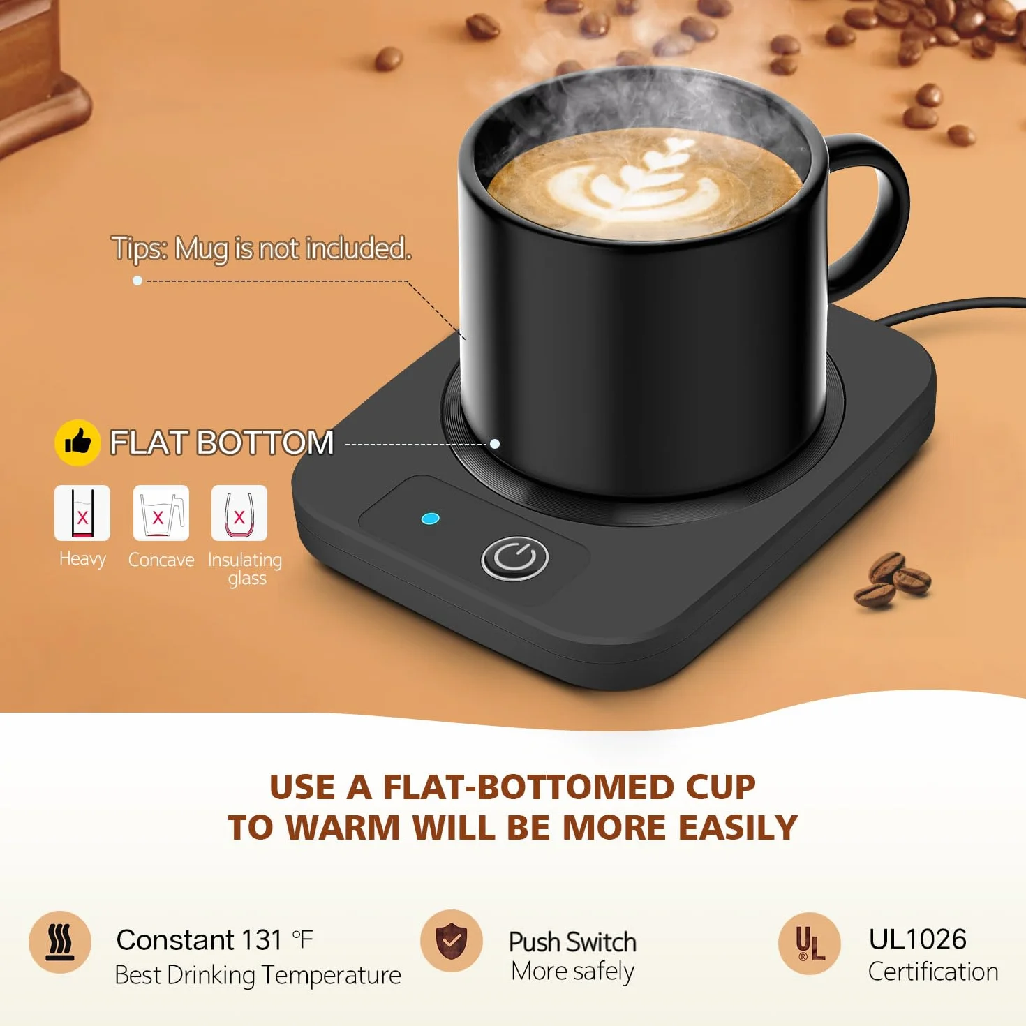 Lesipee Scalda Tazza da Caffè, Scalda Candele Intelligente, Scaldatazze Elettrico con Pannello in Alluminio per Ufficio, Scalda Bevande Elettrico per Cioccolata, Latte, per Colleghi e Amici