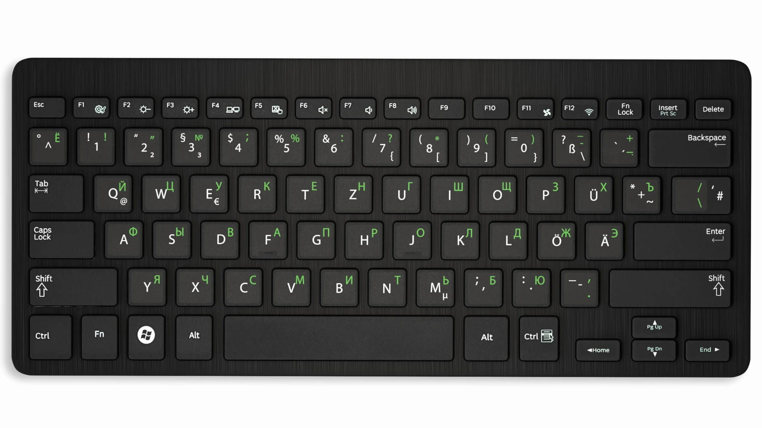 Adesivo russo per tastiere PC/laptop e notebook, 14 x 14 mm, trasparente con vernice protettiva opaca, colore verde chiaro, per tastiere Russian