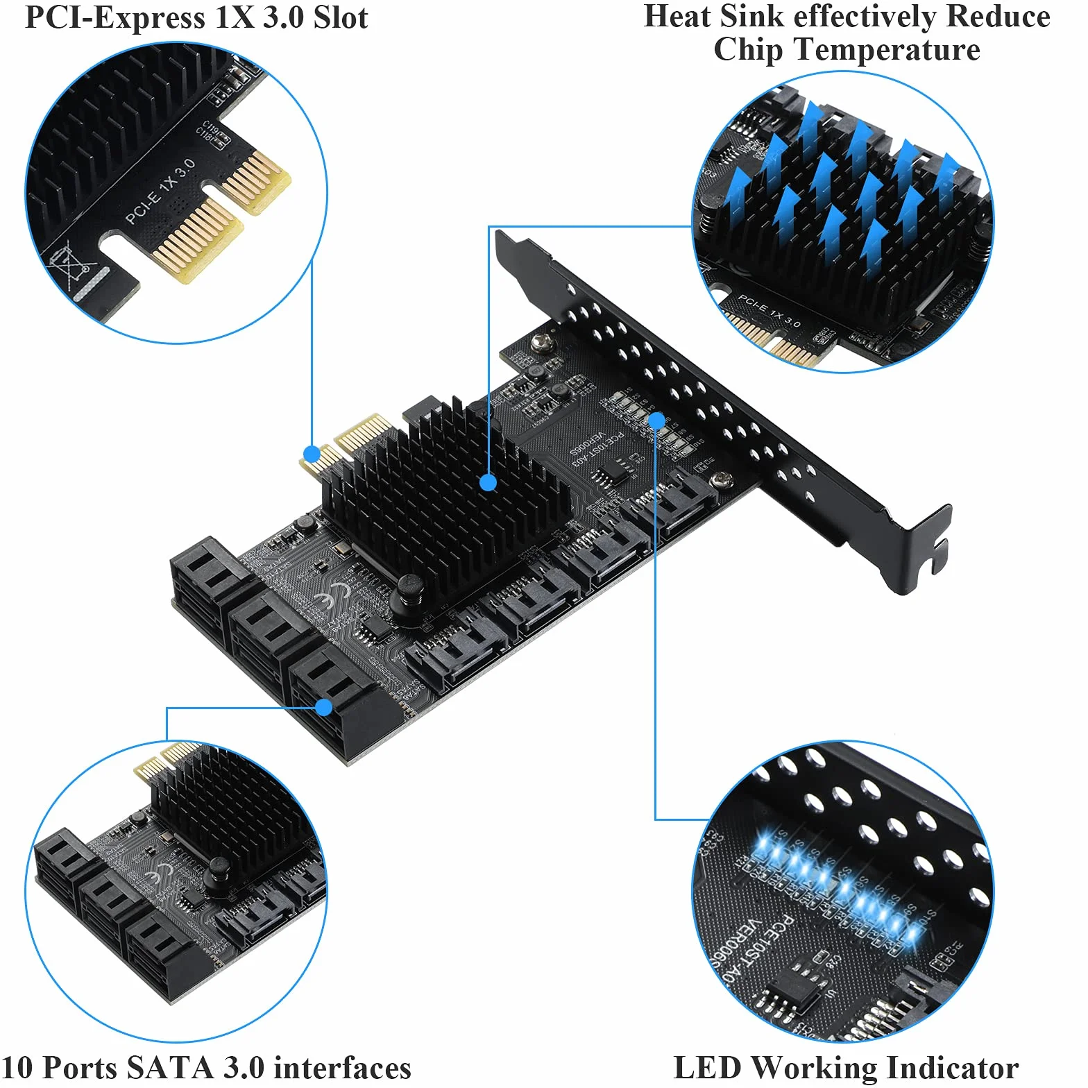 PCI-E a SATA3.0, unità disco rigido IPFS avanzata a 10 porte 6Gbps, controller SATA PCI-E3.0 GEN3, supporto di 10 dispositivi SATA3.0, compatibile con WIN8/WIN10/Ubuntu