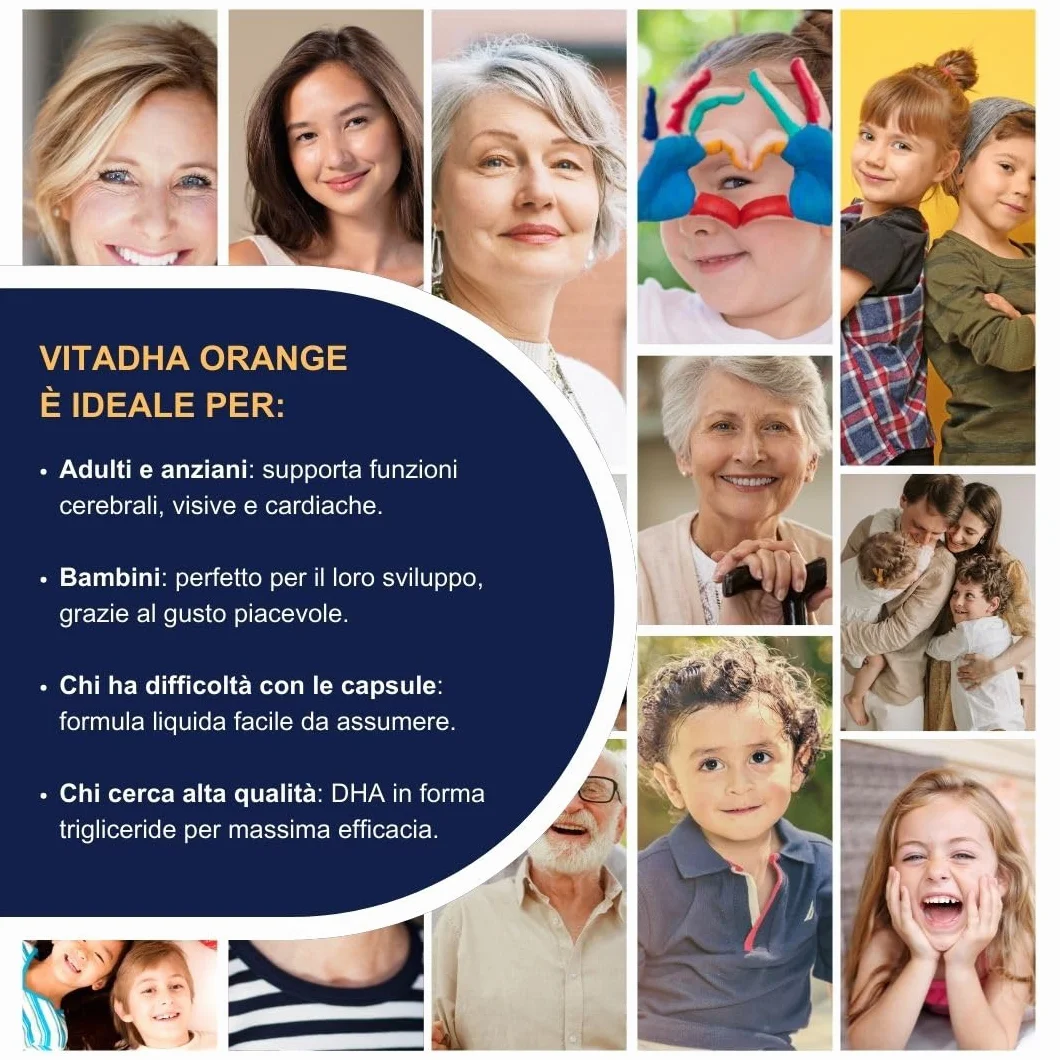 VitaDHA Orange Omega 3 IFOS 5 Stelle 150 ml 1035mg DHA 275mg EPA Omega3 Liquido Vitamina E Gusto Agrumi