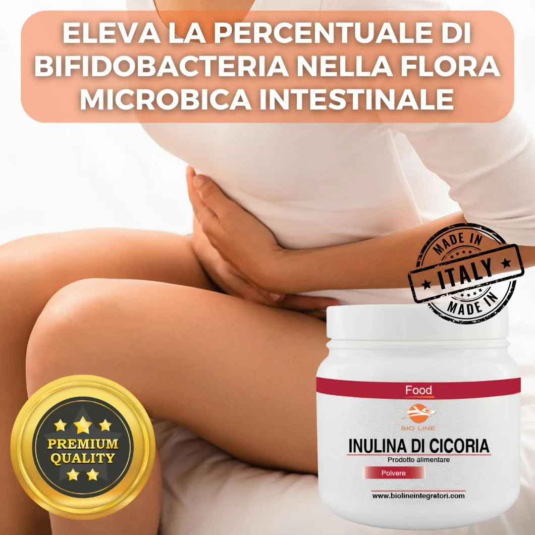 Bioline Inulina in Polvere di Cicoria Solubile 500 g Fibra Vegetale Regolarità Intestinale Senza Glutine Made in Italy