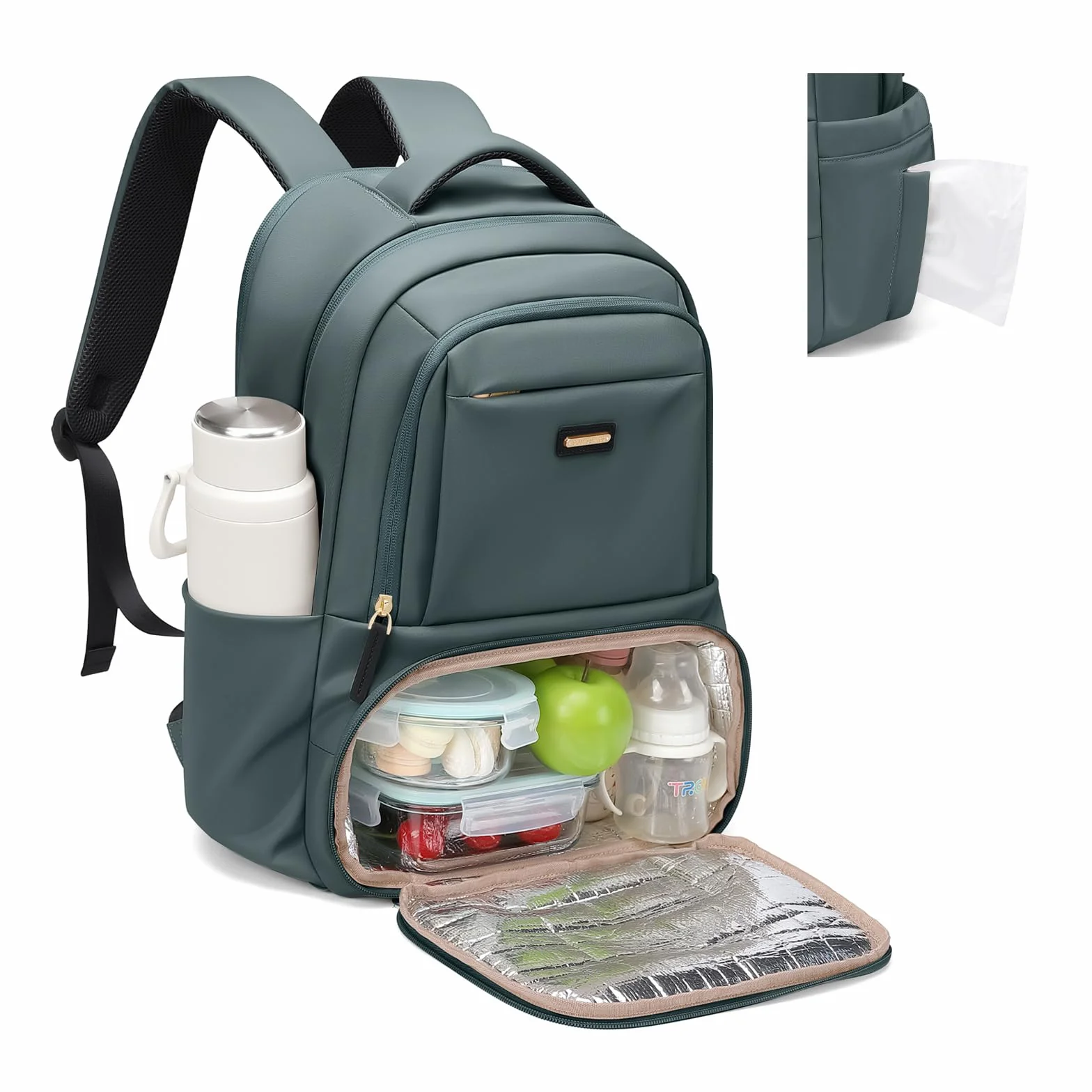 GOLF SUPAGS Zaino Pranzo Termico, Zainos Porta PC 16 Pollici, Zainos Pranzo con Scomparto Pranzo Isolato, per Viaggio Scuola Lavoro Picnic(Verde Scuro)