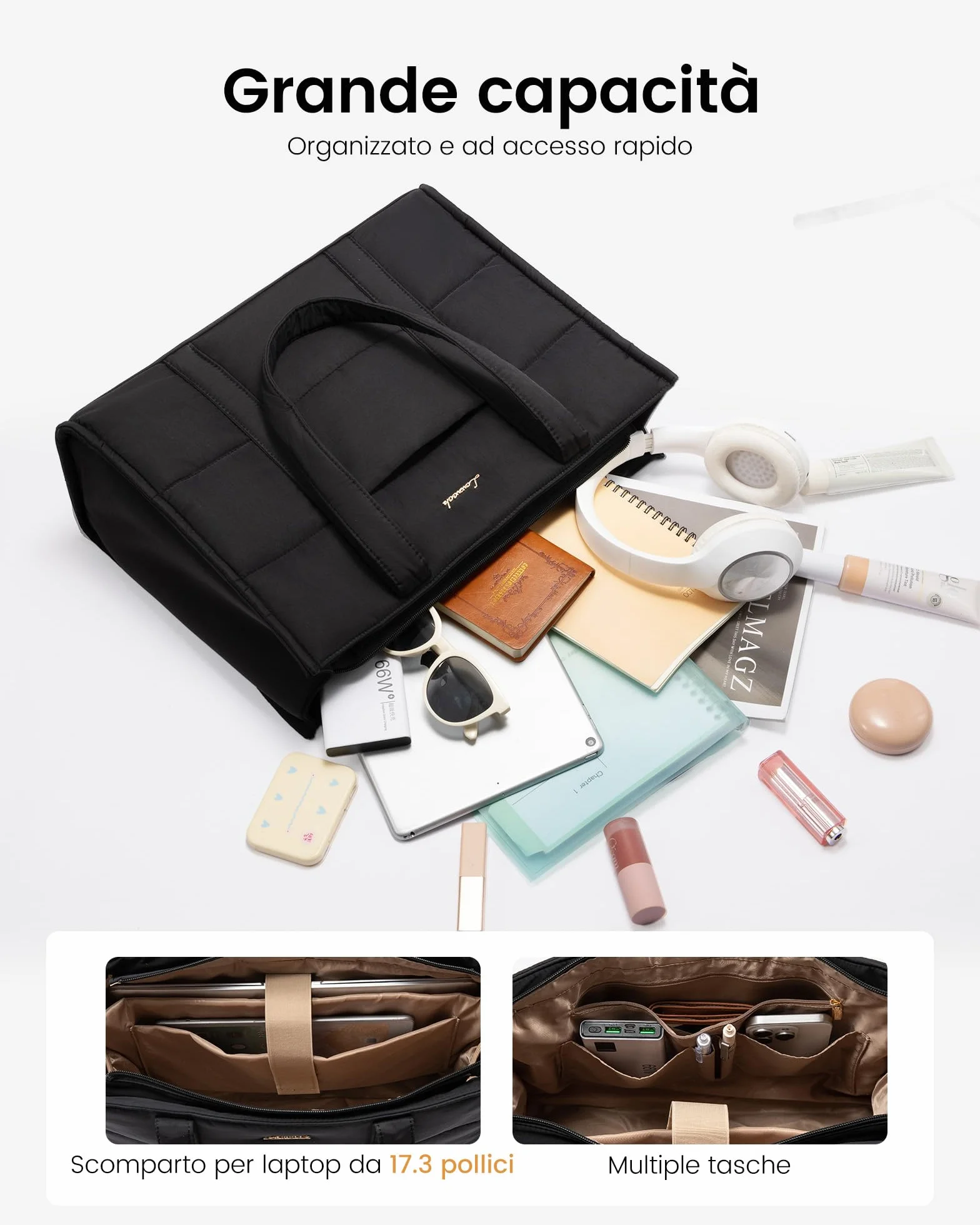 LOVEVOOK Borsa Donna, Grande Puffer Borse Università Borsa da Lavoro porta PC, Tote Bag Shopper Borse Tracolla per Ufficio Insegnante Docente Scuola