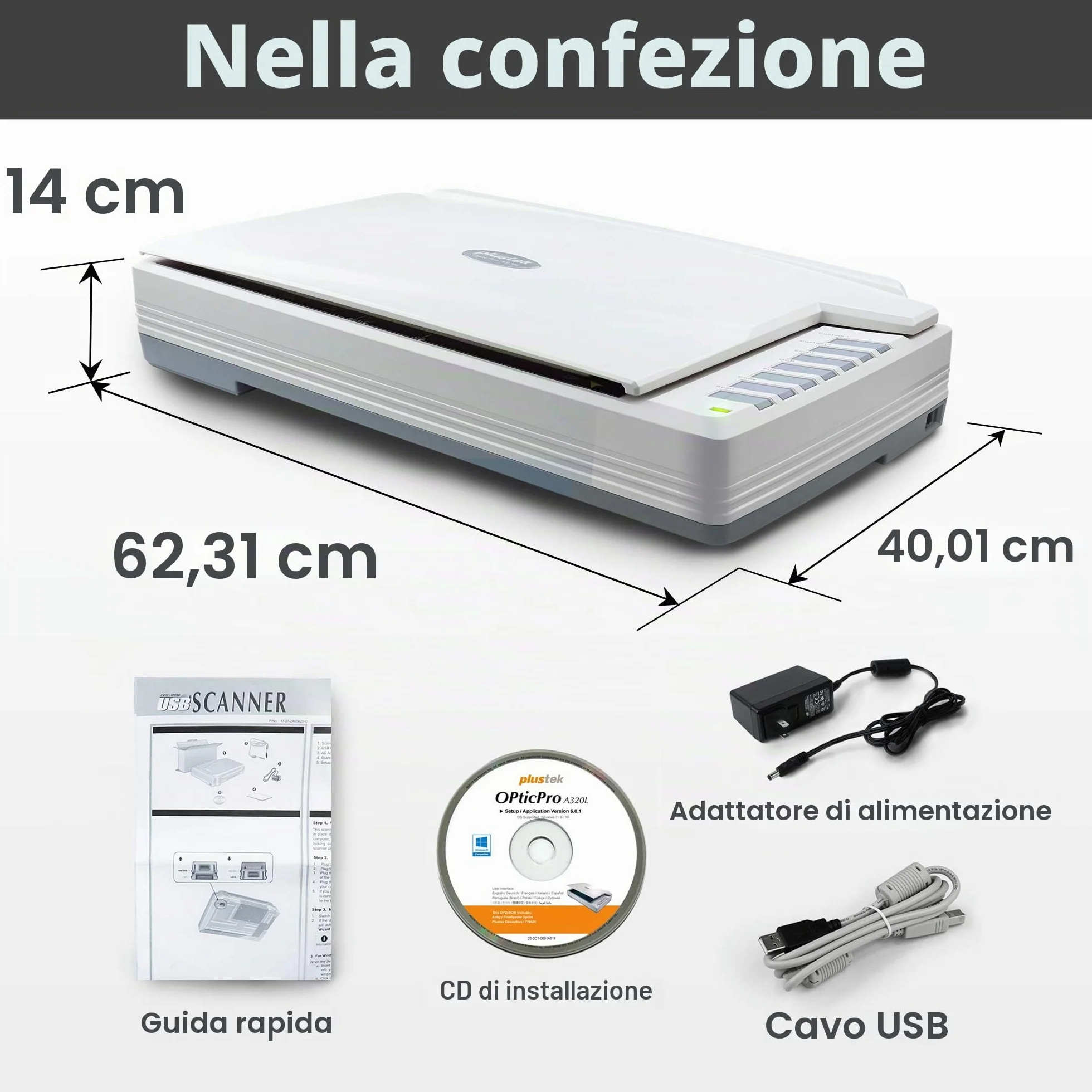 Plustek OpticPro A320E Scanner piano CCD A3 800 dpi ICA Twain Win Mac