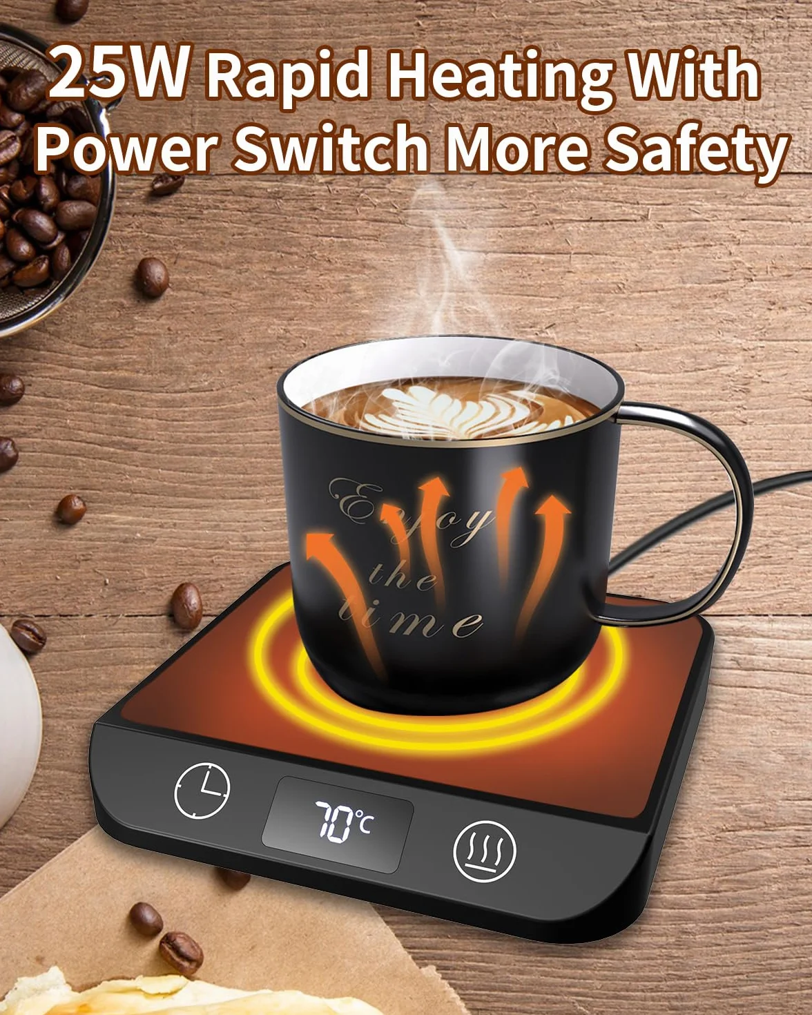 MYMULIKE Scalda Tazze, 6 Temperature (45 ℃-70 ℃), Display LED, Timer 1-12 Ore, Per Caffè, Tè, Latte, Scalda Candele, Vetroceramica, Nero