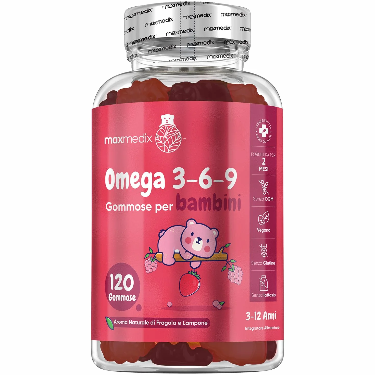 Omega 3 per Bambini 400mg ALA 60% Olio di Perilla 120 Gommose Vegan Senza Glutine