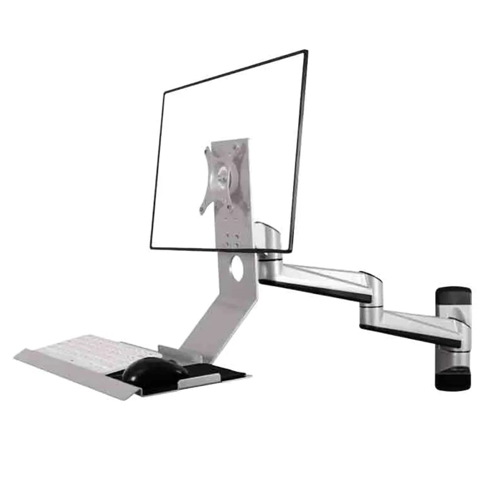 Braccio Monitor Supporto for Monitor a Doppio Braccio da Parete in Argento con Vassoio Normale, Pieghevole a 90° Supporto Monitor