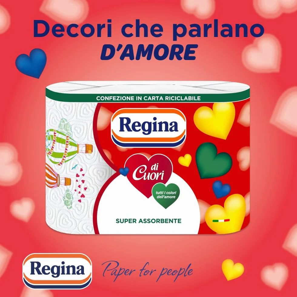 Regina di Cuori Carta Cucina 30 Rotoli 2 Veli 50 Fogli Assorbenza Spessa Resistente FSC