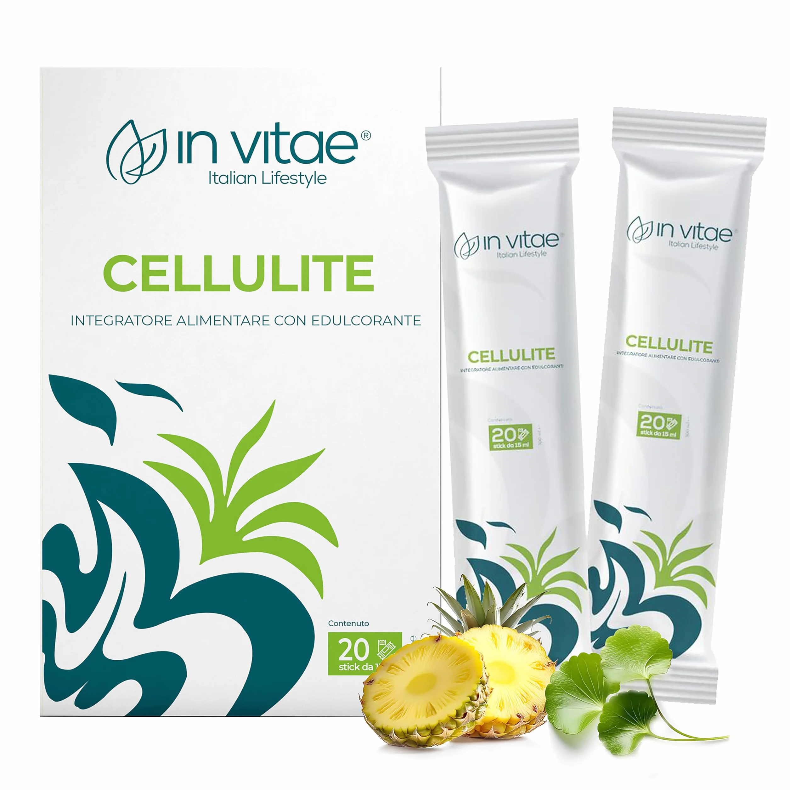 IN VITAE Bromelina Forte Drenante Complex Integratore Alimentare con Centella e Vitamina C Supporto Microcircolo Cellulite Stick Gel Gusto Ananas