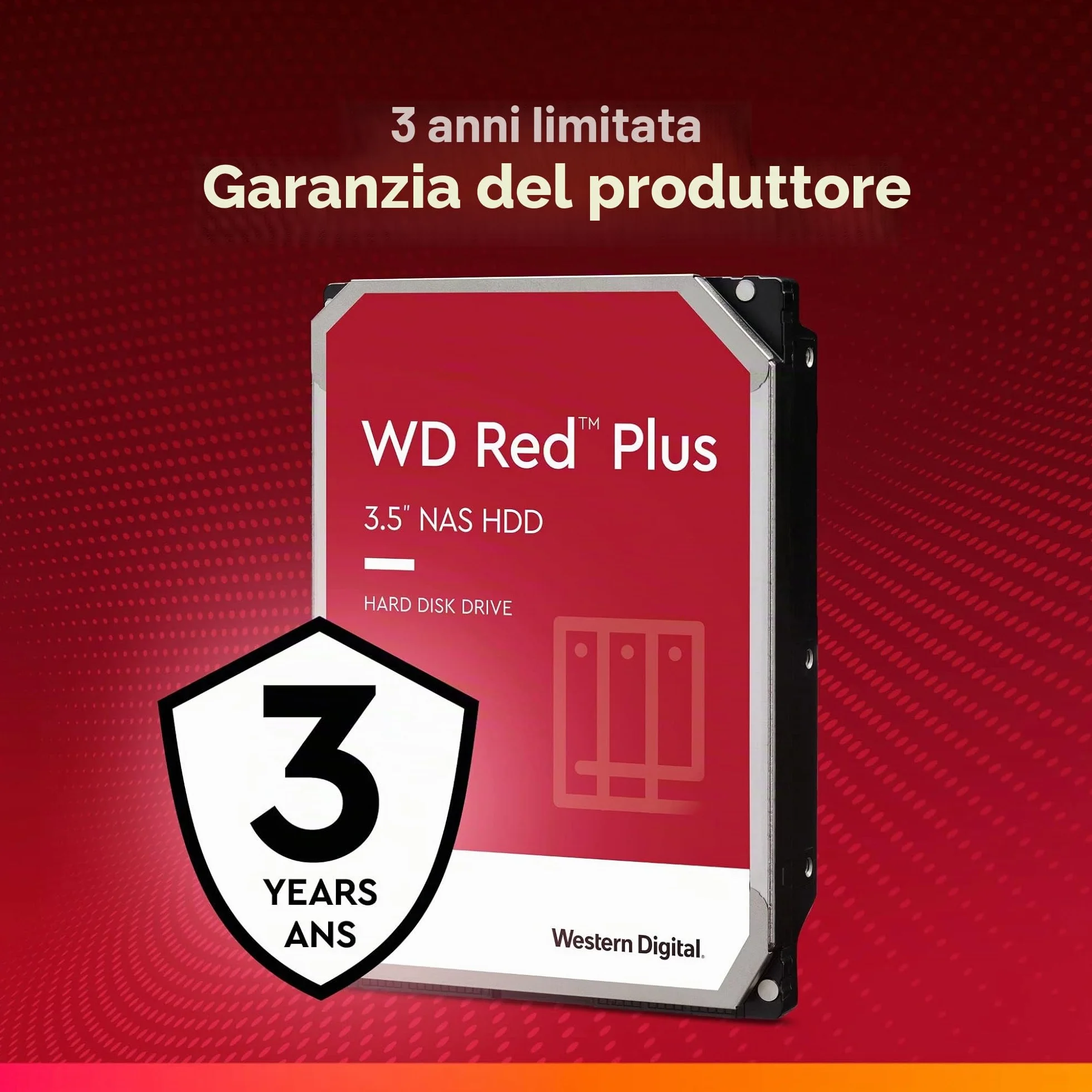WD Red Plus - Disco rigido interno NAS da 3,5", classe 5.400 giri/min, SATA 6 Gb/s, CMR, 256 MB di cache