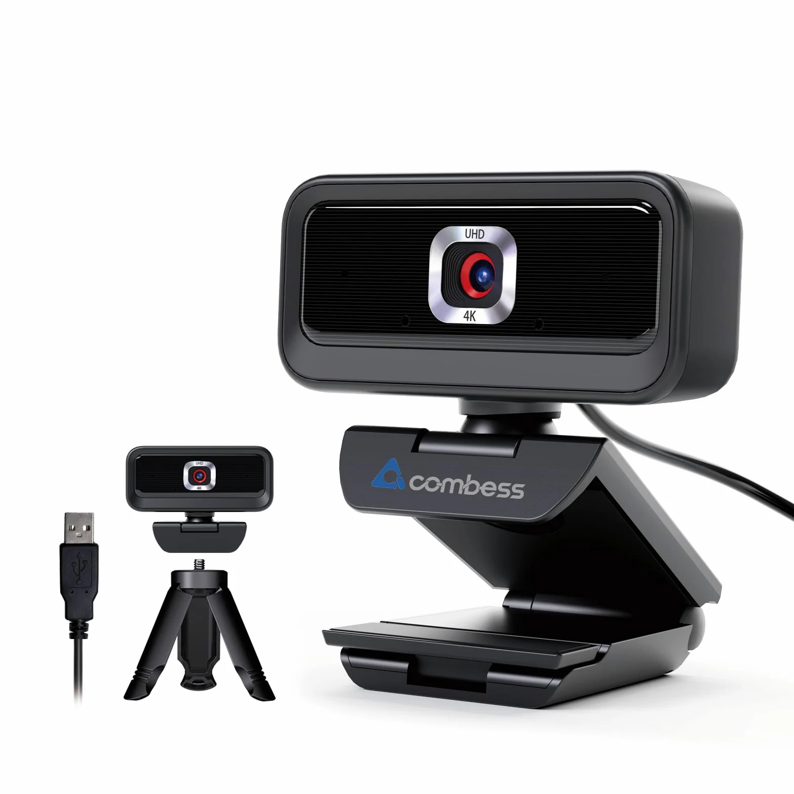 Webcam 4K per PC, fotocamera per computer desktop, webcam USB con treppiede, 2 microfoni con riduzione del rumore, copertura privacy integrata, per PC/Zoom/Skype/Team/Laptop/MacBook/Windows