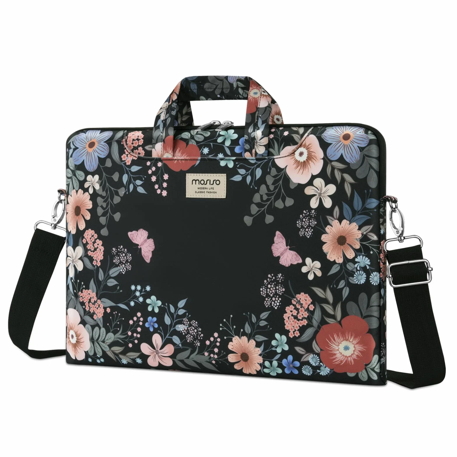 MOSISO Borsa Laptop Donna, 15.6 pollici Borsa Computer Compatibile con Macbook Pro 16, HP, Dell, Lenovo, Asus, Custodia Tracolla Laptop 15-15,6 pollici con Tracolla, Lussureggiante Floreale