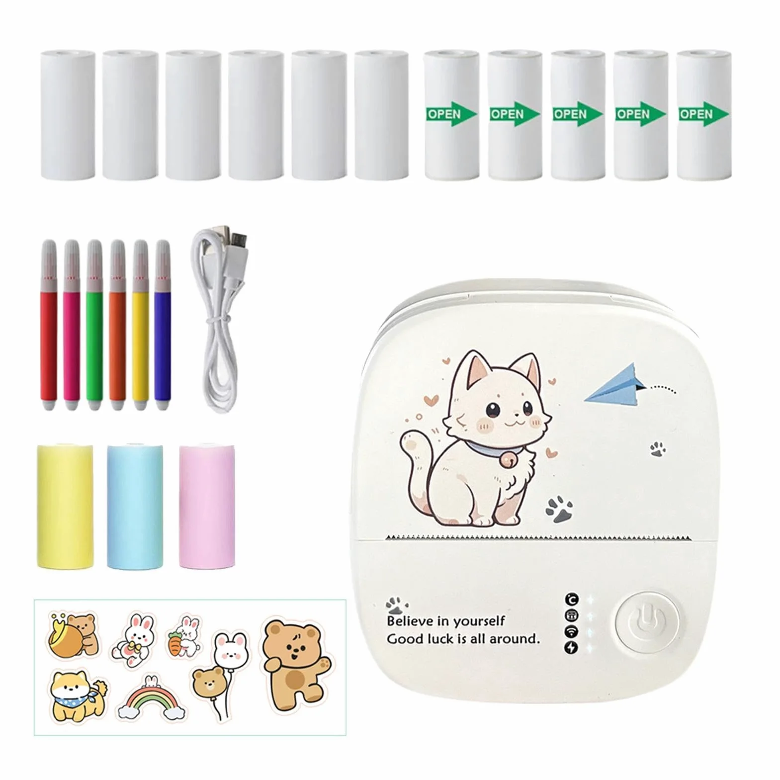 Stampante mobile per adesivi, senza inchiostro, senza fili, con 14 rotoli di carta, per ufficio, casa, scuola, viaggi, diari, appunti, foto
