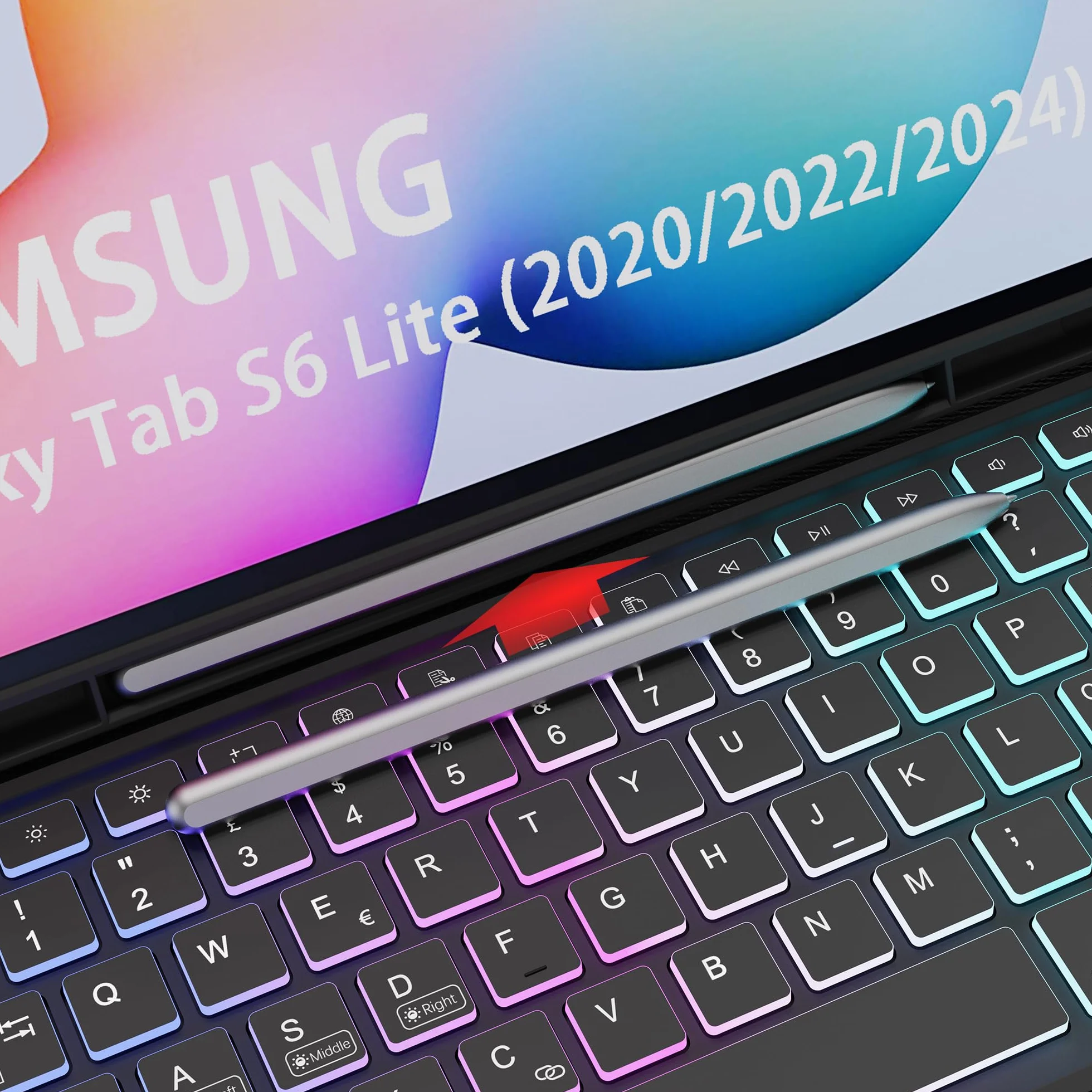 Custodia con Tastiera per Samsung Galaxy Tab S6 Lite 10.4" 2024/2022/2020 : DIY a 3 zone e 7 colori retroilluminati Custodia per tastiera, Italiano ‎QWERTY Staccabile Tastiera con Touchpad per S6 Lite
